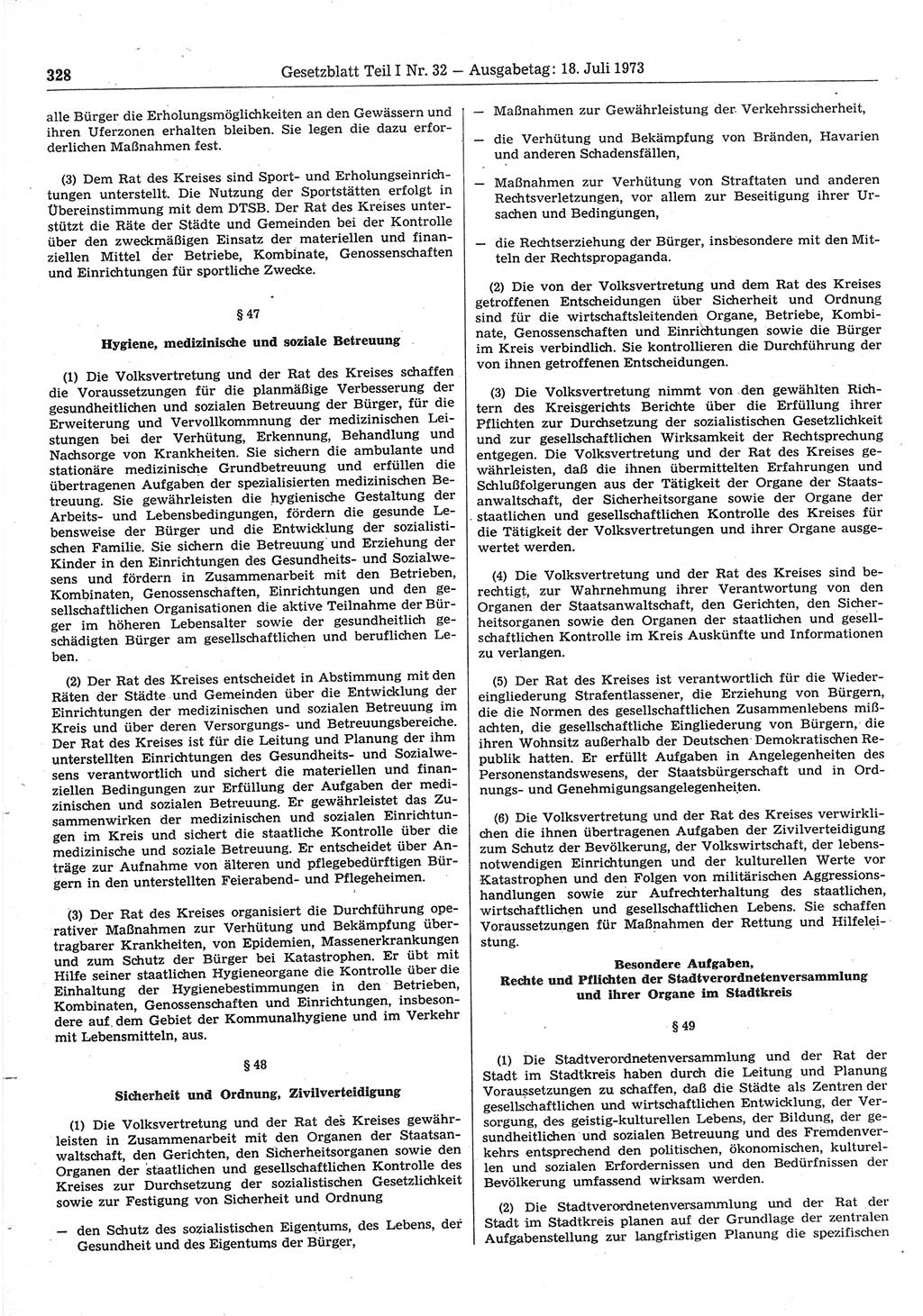 Gesetzblatt (GBl.) der Deutschen Demokratischen Republik (DDR) Teil Ⅰ 1973, Seite 328 (GBl. DDR Ⅰ 1973, S. 328)