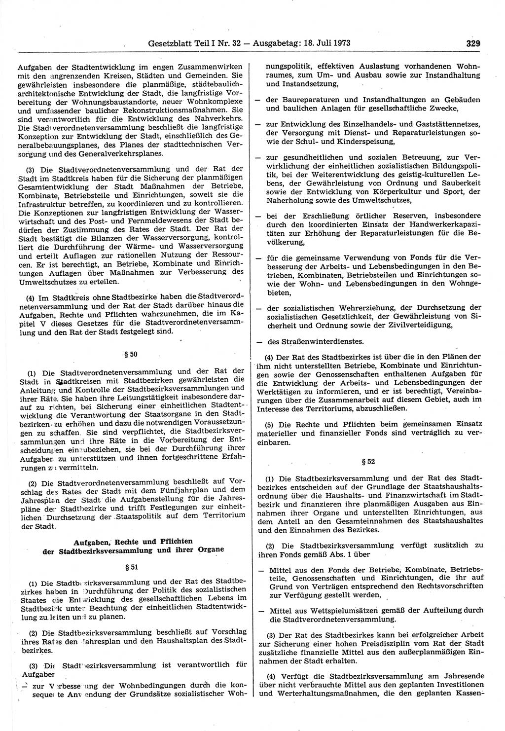 Gesetzblatt (GBl.) der Deutschen Demokratischen Republik (DDR) Teil Ⅰ 1973, Seite 329 (GBl. DDR Ⅰ 1973, S. 329)