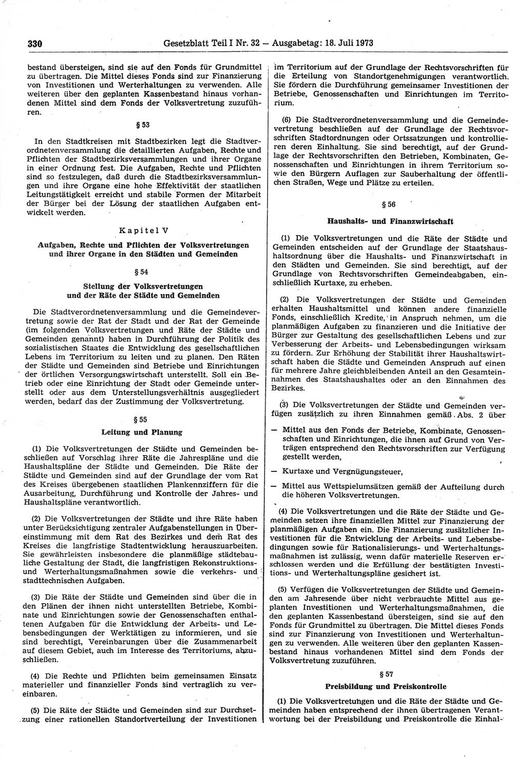 Gesetzblatt (GBl.) der Deutschen Demokratischen Republik (DDR) Teil Ⅰ 1973, Seite 330 (GBl. DDR Ⅰ 1973, S. 330)