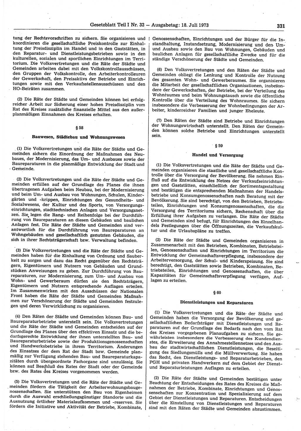 Gesetzblatt (GBl.) der Deutschen Demokratischen Republik (DDR) Teil Ⅰ 1973, Seite 331 (GBl. DDR Ⅰ 1973, S. 331)