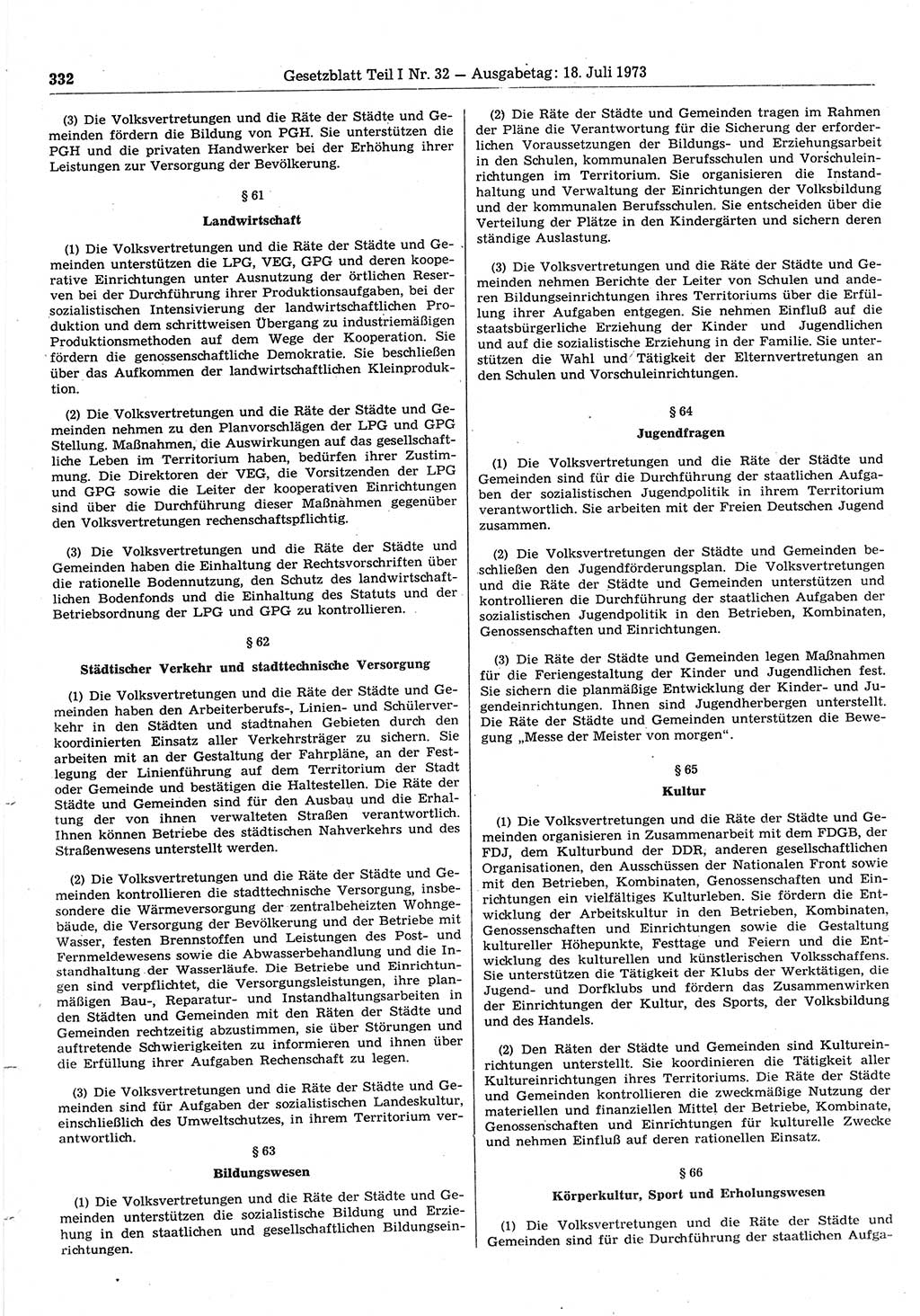 Gesetzblatt (GBl.) der Deutschen Demokratischen Republik (DDR) Teil Ⅰ 1973, Seite 332 (GBl. DDR Ⅰ 1973, S. 332)