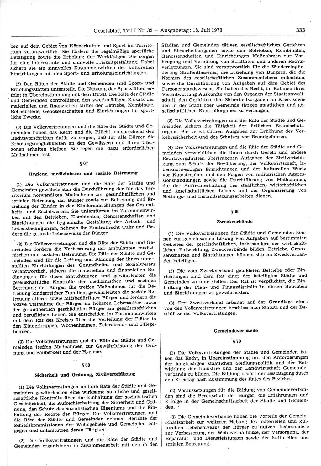 Gesetzblatt (GBl.) der Deutschen Demokratischen Republik (DDR) Teil Ⅰ 1973, Seite 333 (GBl. DDR Ⅰ 1973, S. 333)
