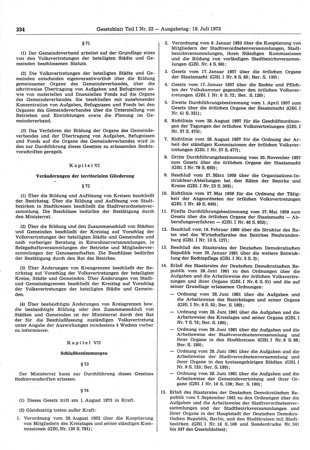 Gesetzblatt (GBl.) der Deutschen Demokratischen Republik (DDR) Teil Ⅰ 1973, Seite 334 (GBl. DDR Ⅰ 1973, S. 334)