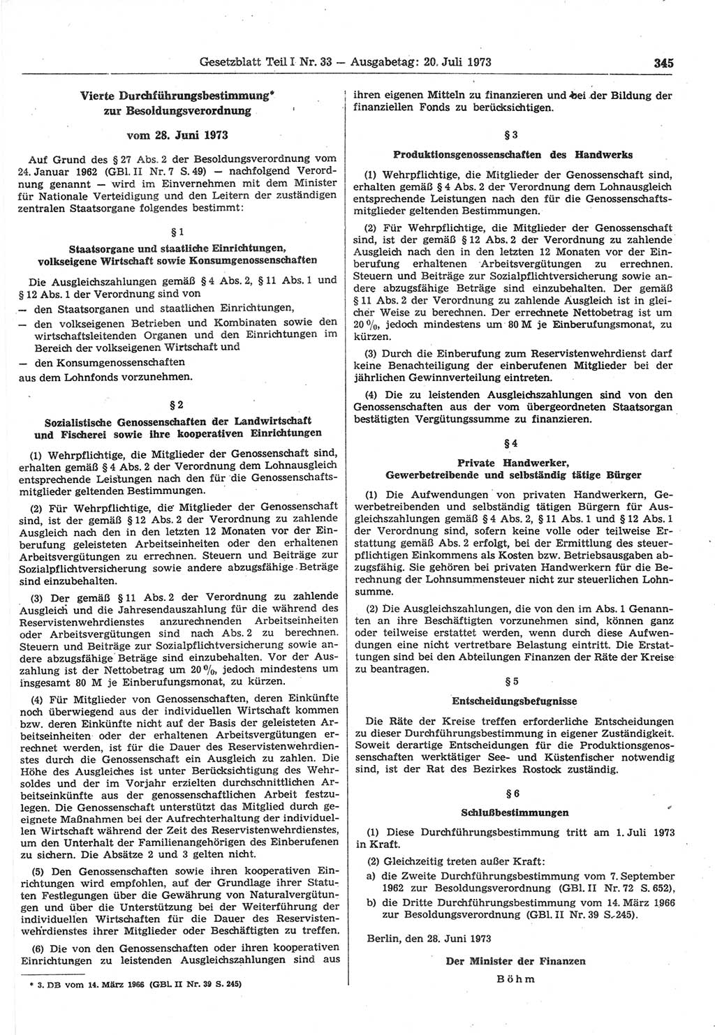 Gesetzblatt (GBl.) der Deutschen Demokratischen Republik (DDR) Teil Ⅰ 1973, Seite 345 (GBl. DDR Ⅰ 1973, S. 345)
