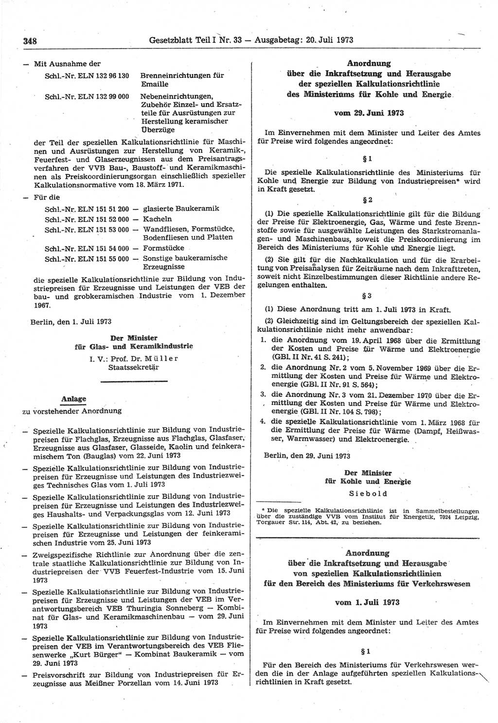 Gesetzblatt (GBl.) der Deutschen Demokratischen Republik (DDR) Teil Ⅰ 1973, Seite 348 (GBl. DDR Ⅰ 1973, S. 348)