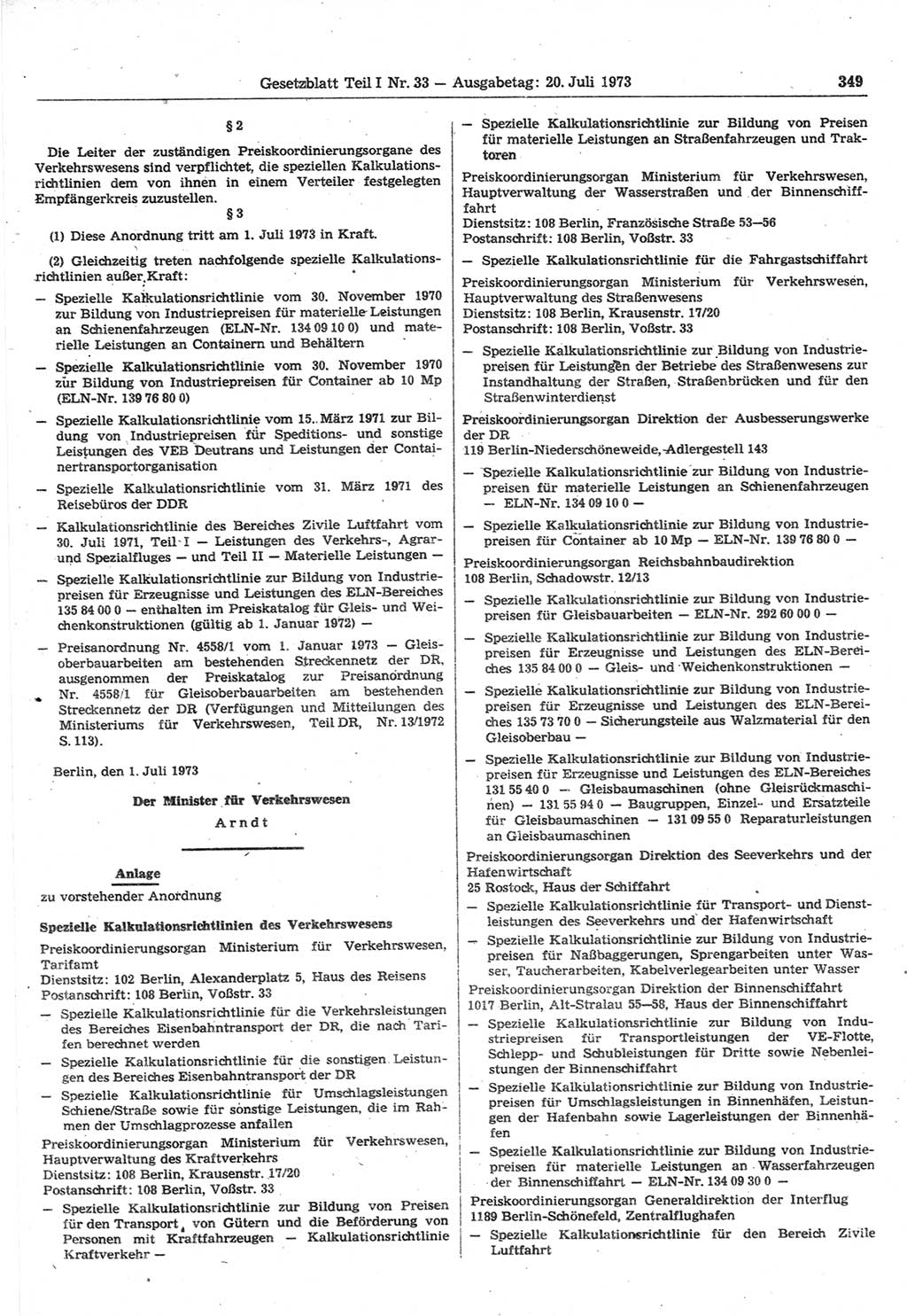 Gesetzblatt (GBl.) der Deutschen Demokratischen Republik (DDR) Teil Ⅰ 1973, Seite 349 (GBl. DDR Ⅰ 1973, S. 349)