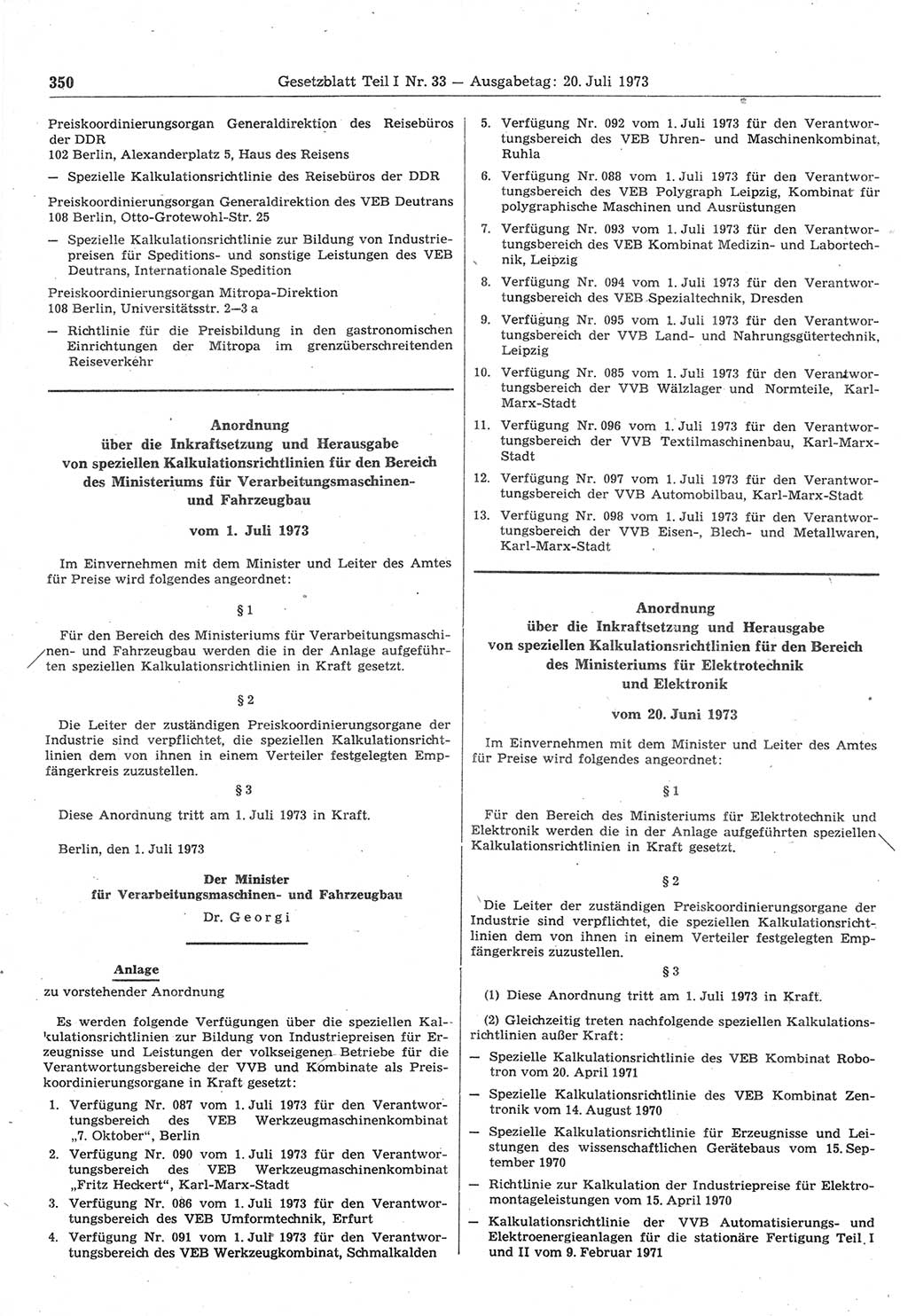 Gesetzblatt (GBl.) der Deutschen Demokratischen Republik (DDR) Teil Ⅰ 1973, Seite 350 (GBl. DDR Ⅰ 1973, S. 350)