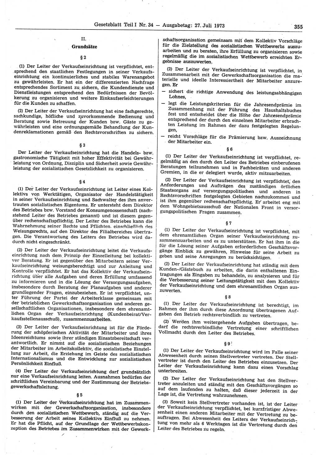 Gesetzblatt (GBl.) der Deutschen Demokratischen Republik (DDR) Teil Ⅰ 1973, Seite 355 (GBl. DDR Ⅰ 1973, S. 355)