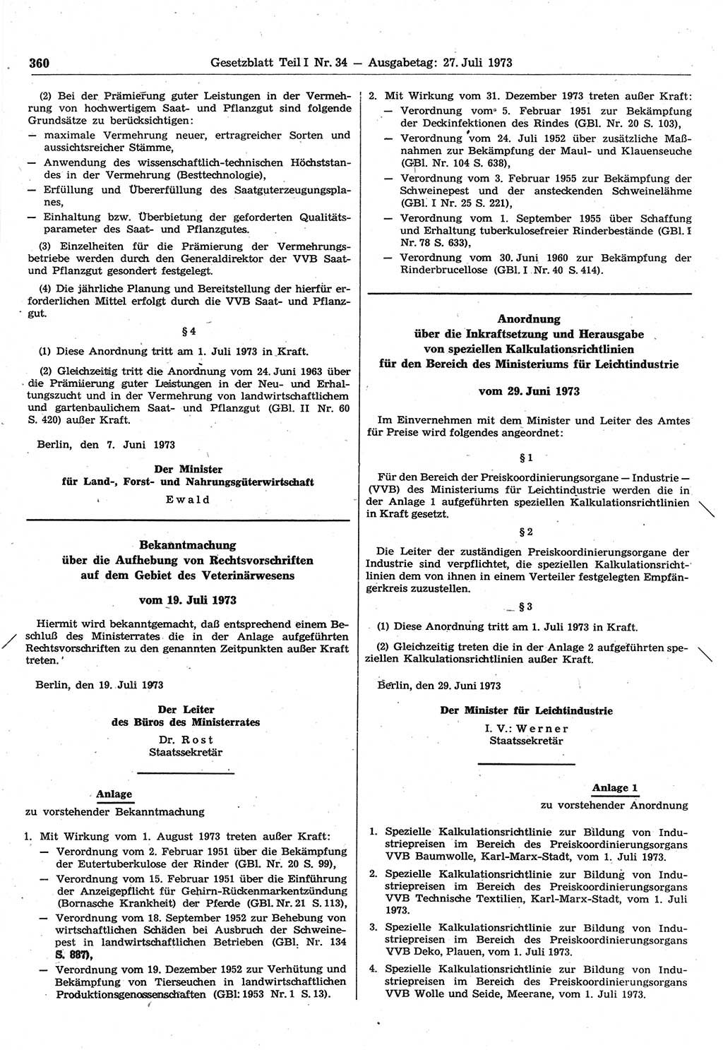 Gesetzblatt (GBl.) der Deutschen Demokratischen Republik (DDR) Teil Ⅰ 1973, Seite 360 (GBl. DDR Ⅰ 1973, S. 360)