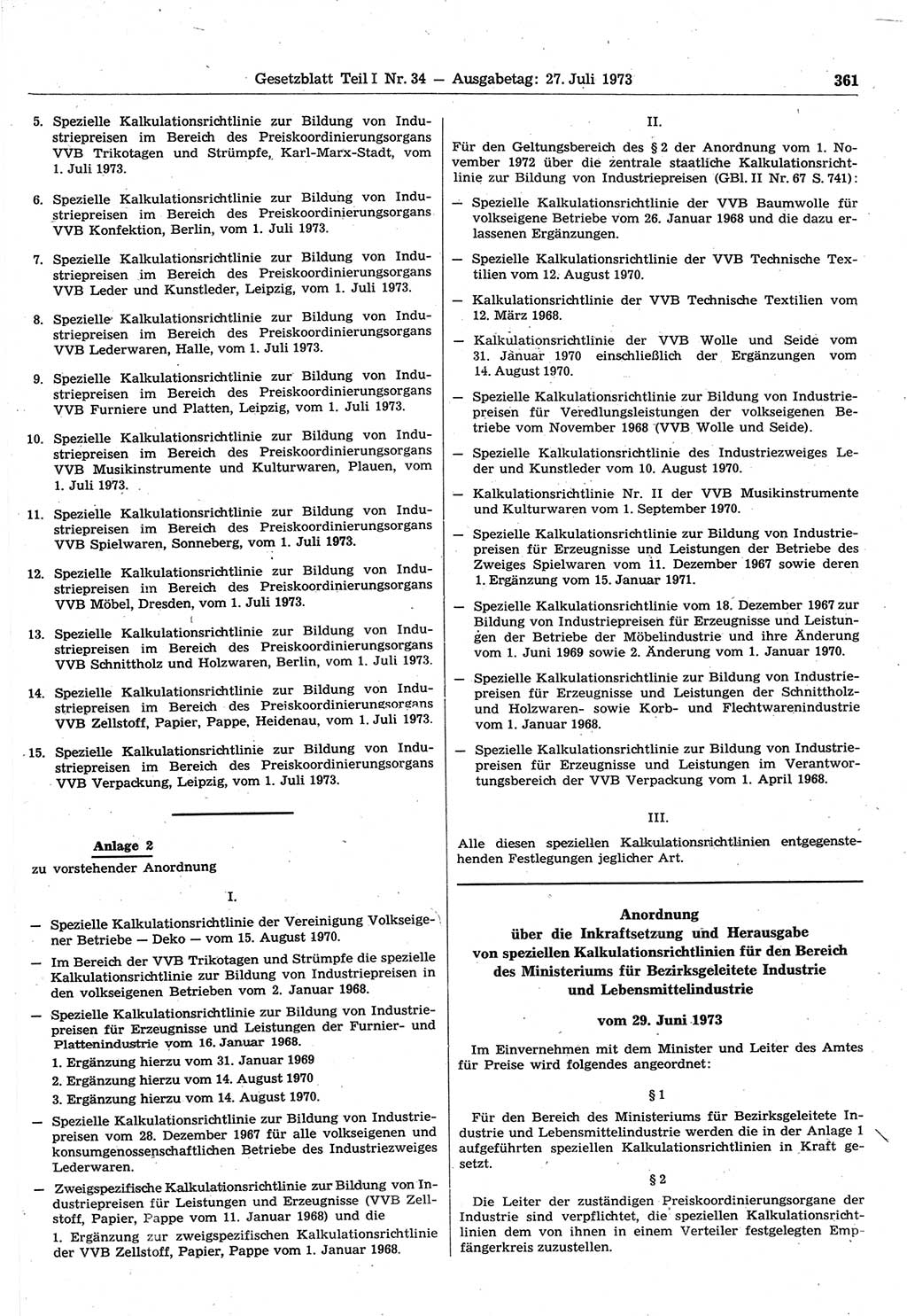 Gesetzblatt (GBl.) der Deutschen Demokratischen Republik (DDR) Teil Ⅰ 1973, Seite 361 (GBl. DDR Ⅰ 1973, S. 361)