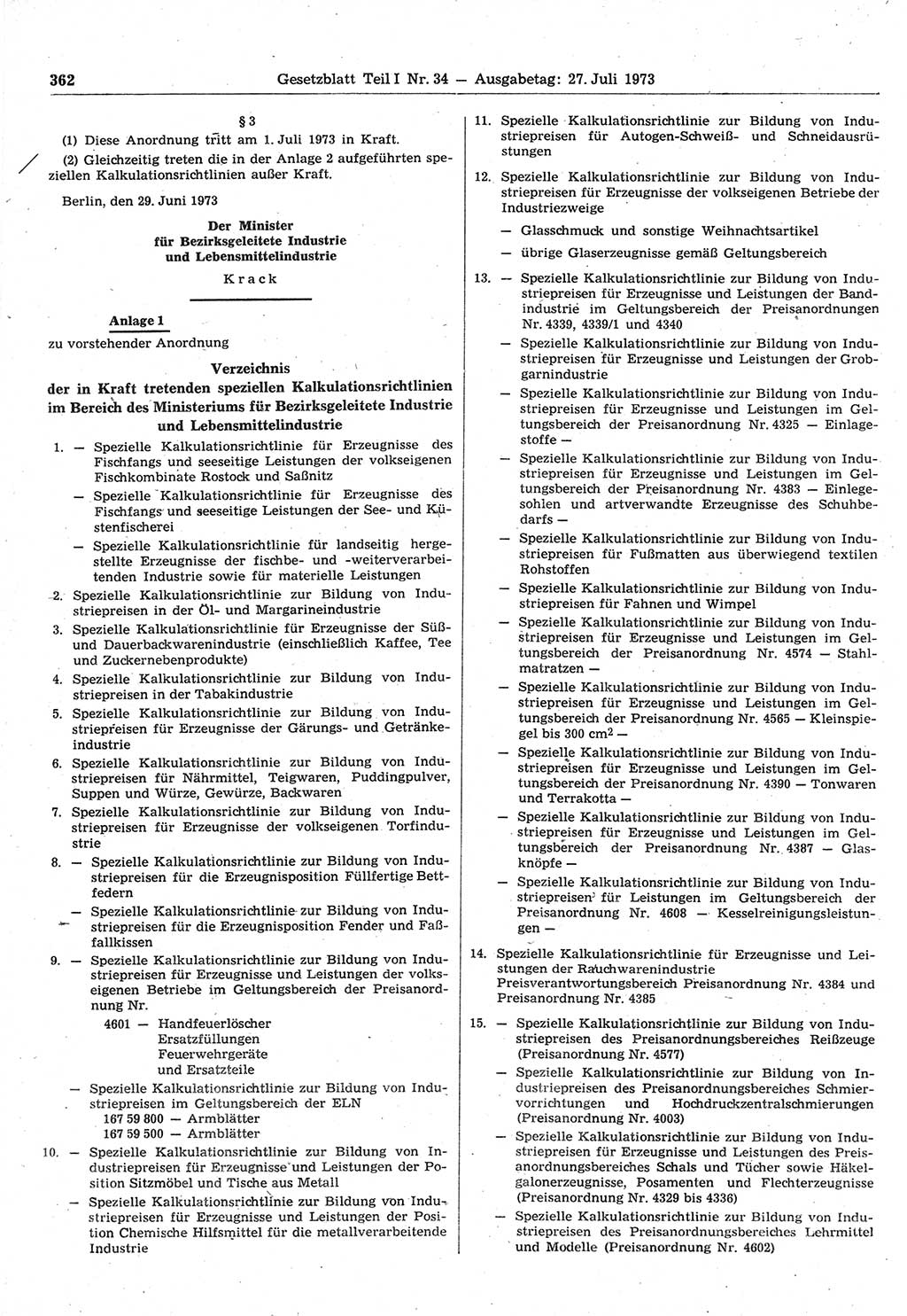 Gesetzblatt (GBl.) der Deutschen Demokratischen Republik (DDR) Teil Ⅰ 1973, Seite 362 (GBl. DDR Ⅰ 1973, S. 362)