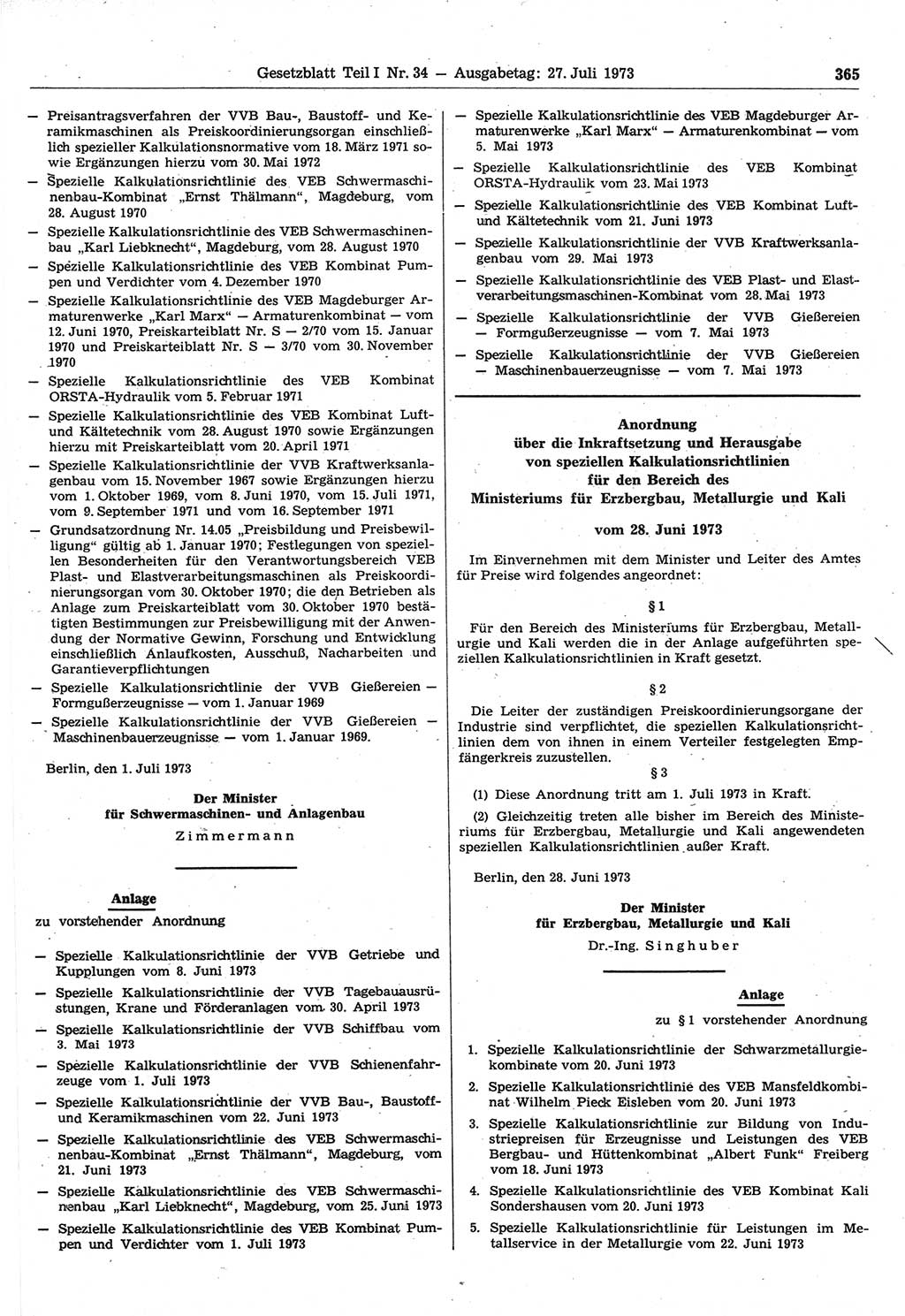Gesetzblatt (GBl.) der Deutschen Demokratischen Republik (DDR) Teil Ⅰ 1973, Seite 365 (GBl. DDR Ⅰ 1973, S. 365)