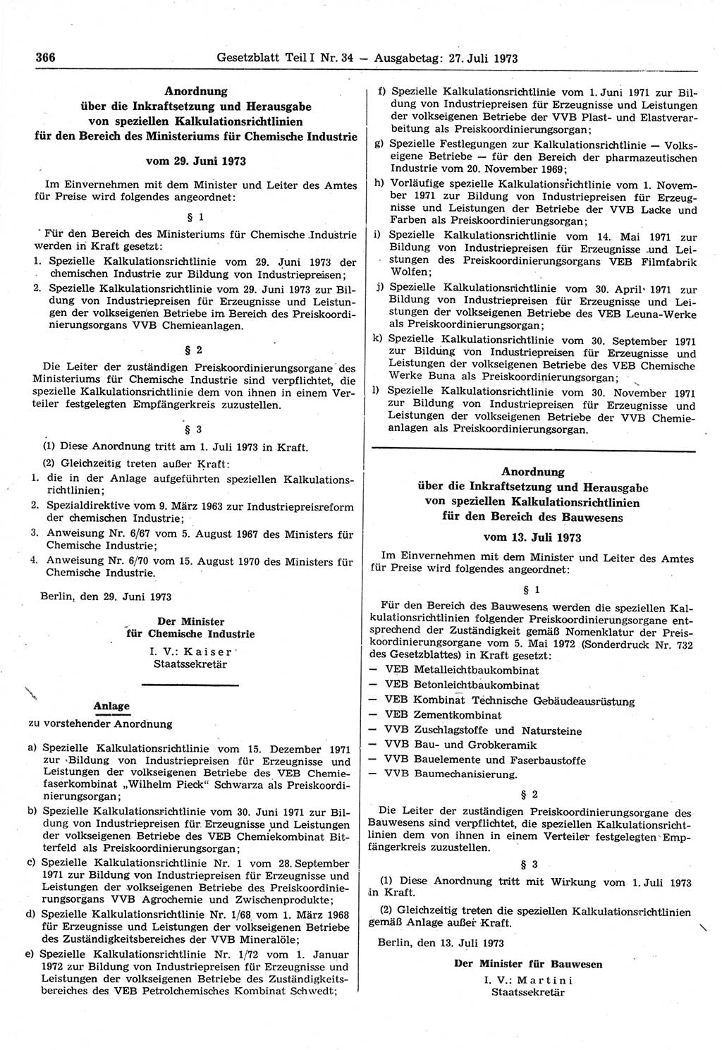 Gesetzblatt (GBl.) der Deutschen Demokratischen Republik (DDR) Teil Ⅰ 1973, Seite 366 (GBl. DDR Ⅰ 1973, S. 366)