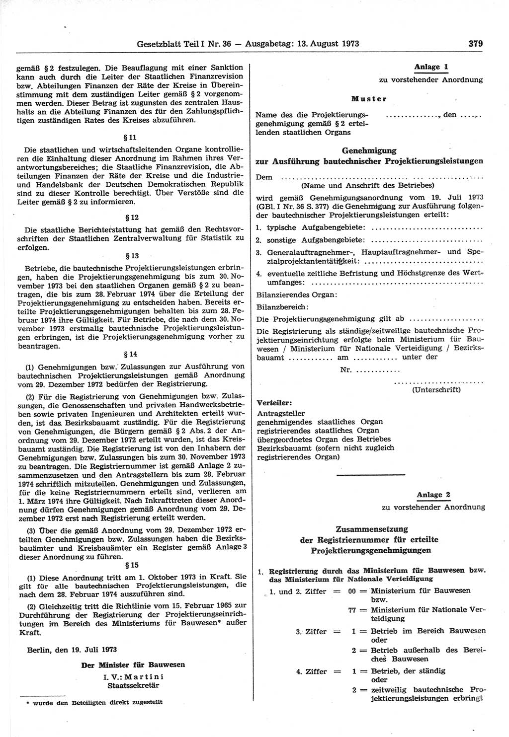 Gesetzblatt (GBl.) der Deutschen Demokratischen Republik (DDR) Teil Ⅰ 1973, Seite 379 (GBl. DDR Ⅰ 1973, S. 379)
