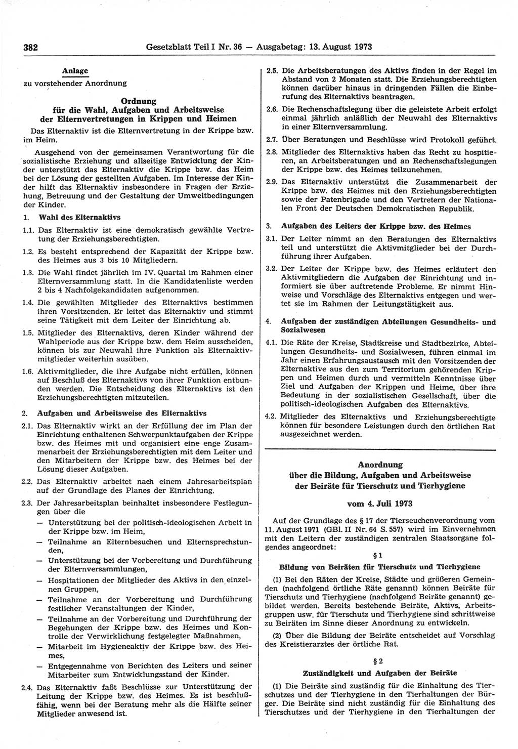 Gesetzblatt (GBl.) der Deutschen Demokratischen Republik (DDR) Teil Ⅰ 1973, Seite 382 (GBl. DDR Ⅰ 1973, S. 382)