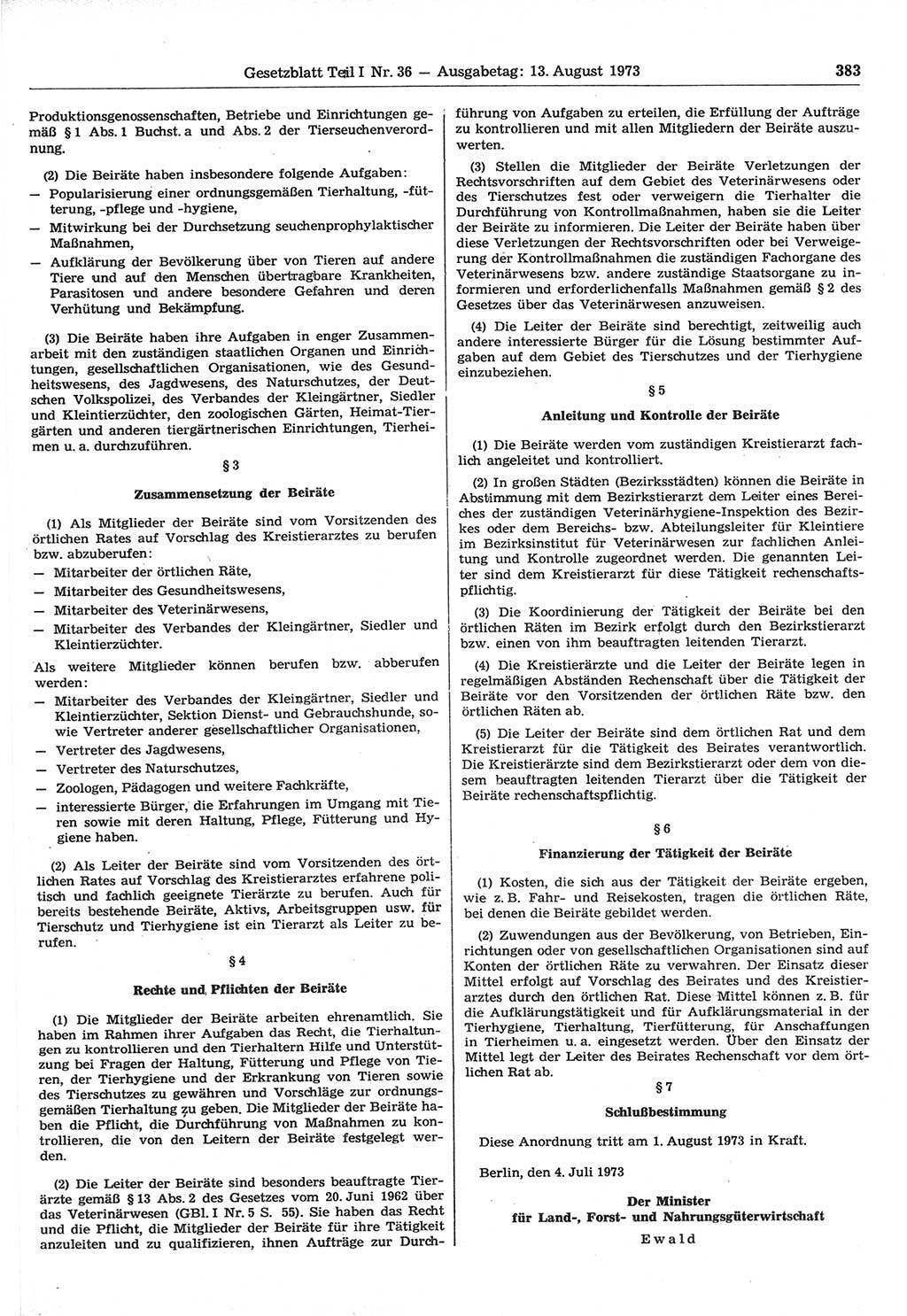 Gesetzblatt (GBl.) der Deutschen Demokratischen Republik (DDR) Teil Ⅰ 1973, Seite 383 (GBl. DDR Ⅰ 1973, S. 383)