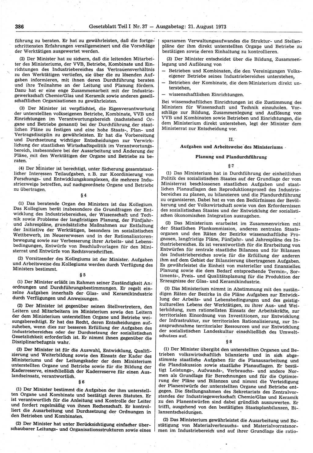 Gesetzblatt (GBl.) der Deutschen Demokratischen Republik (DDR) Teil Ⅰ 1973, Seite 386 (GBl. DDR Ⅰ 1973, S. 386)