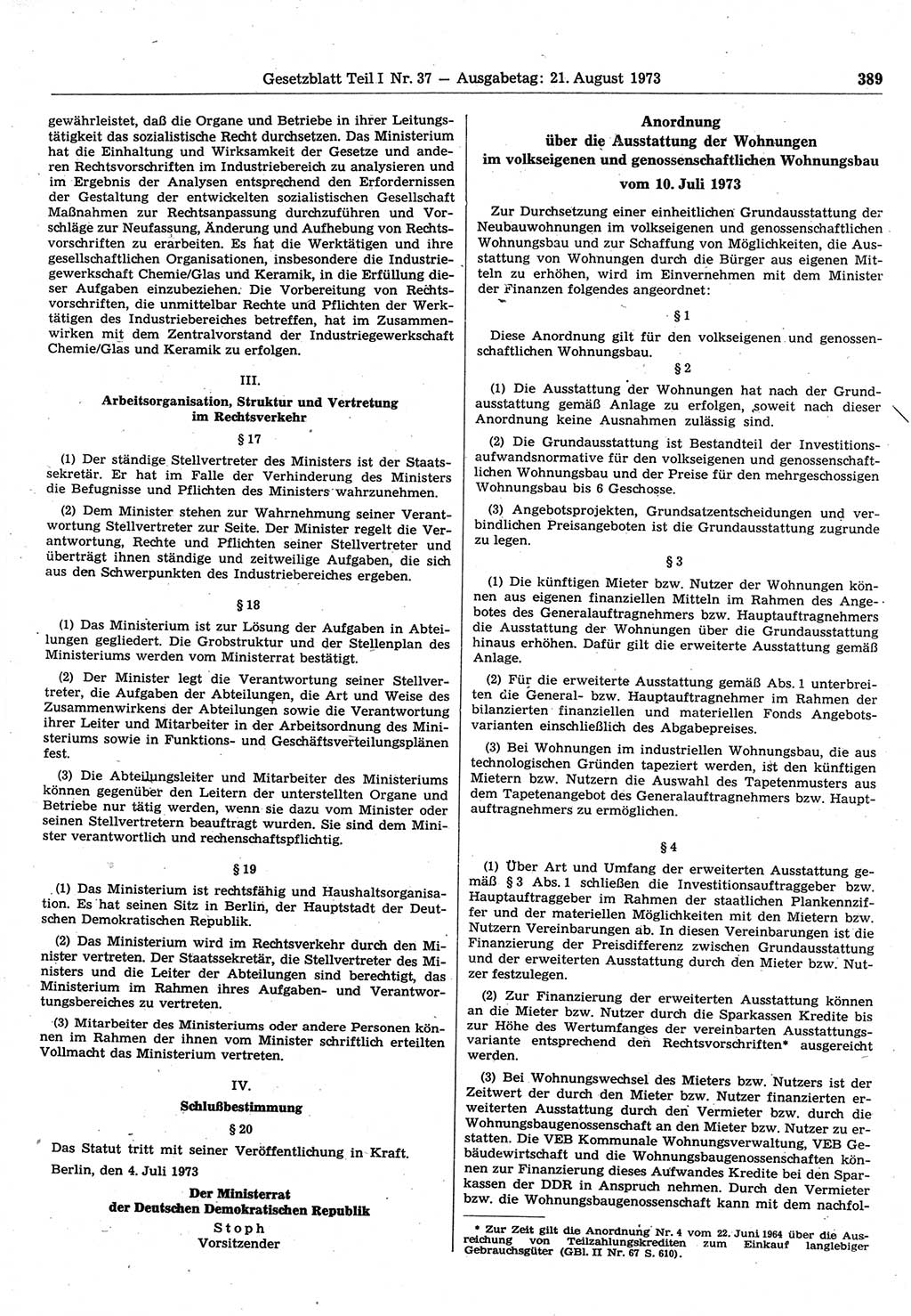 Gesetzblatt (GBl.) der Deutschen Demokratischen Republik (DDR) Teil Ⅰ 1973, Seite 389 (GBl. DDR Ⅰ 1973, S. 389)