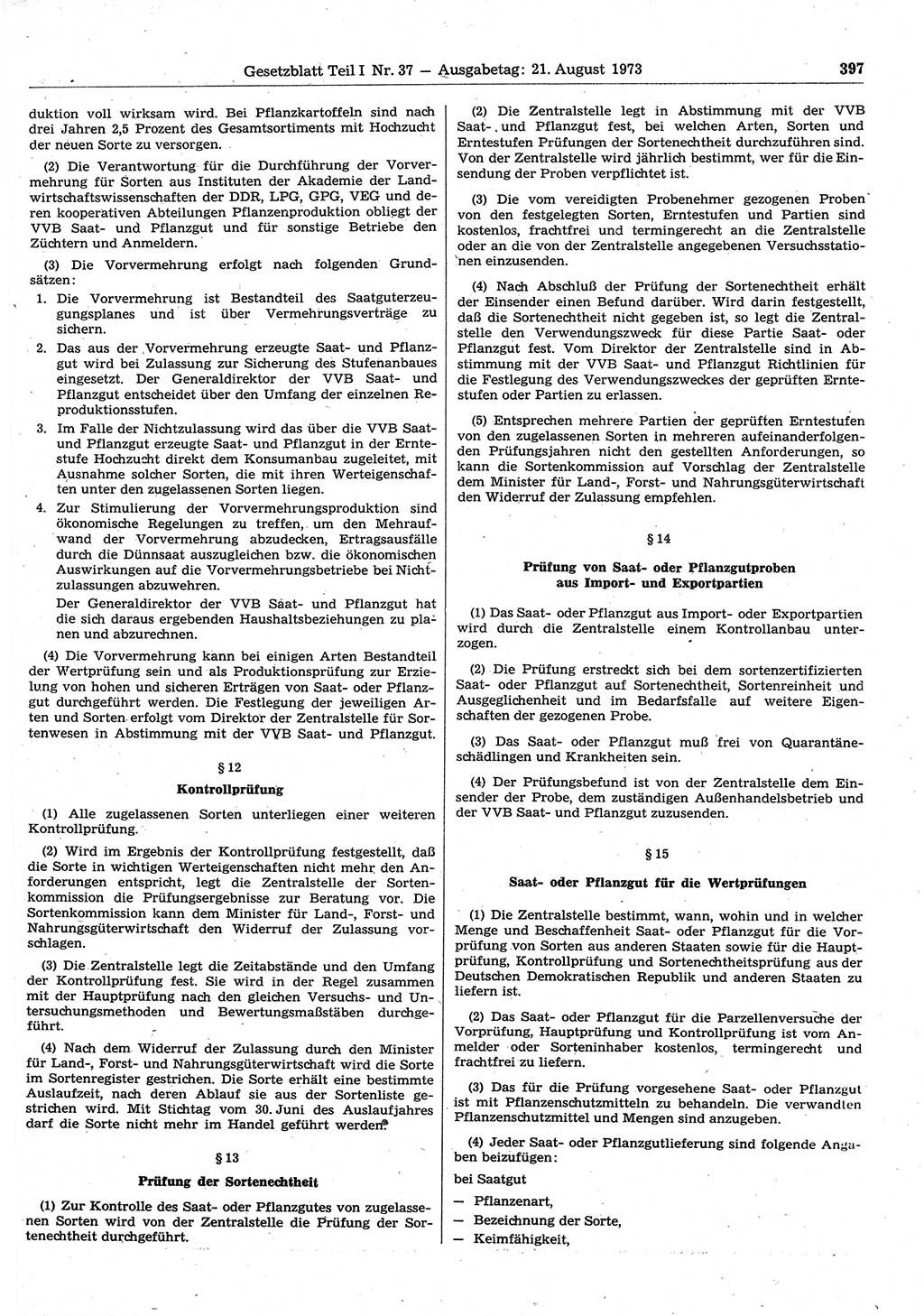 Gesetzblatt (GBl.) der Deutschen Demokratischen Republik (DDR) Teil Ⅰ 1973, Seite 397 (GBl. DDR Ⅰ 1973, S. 397)