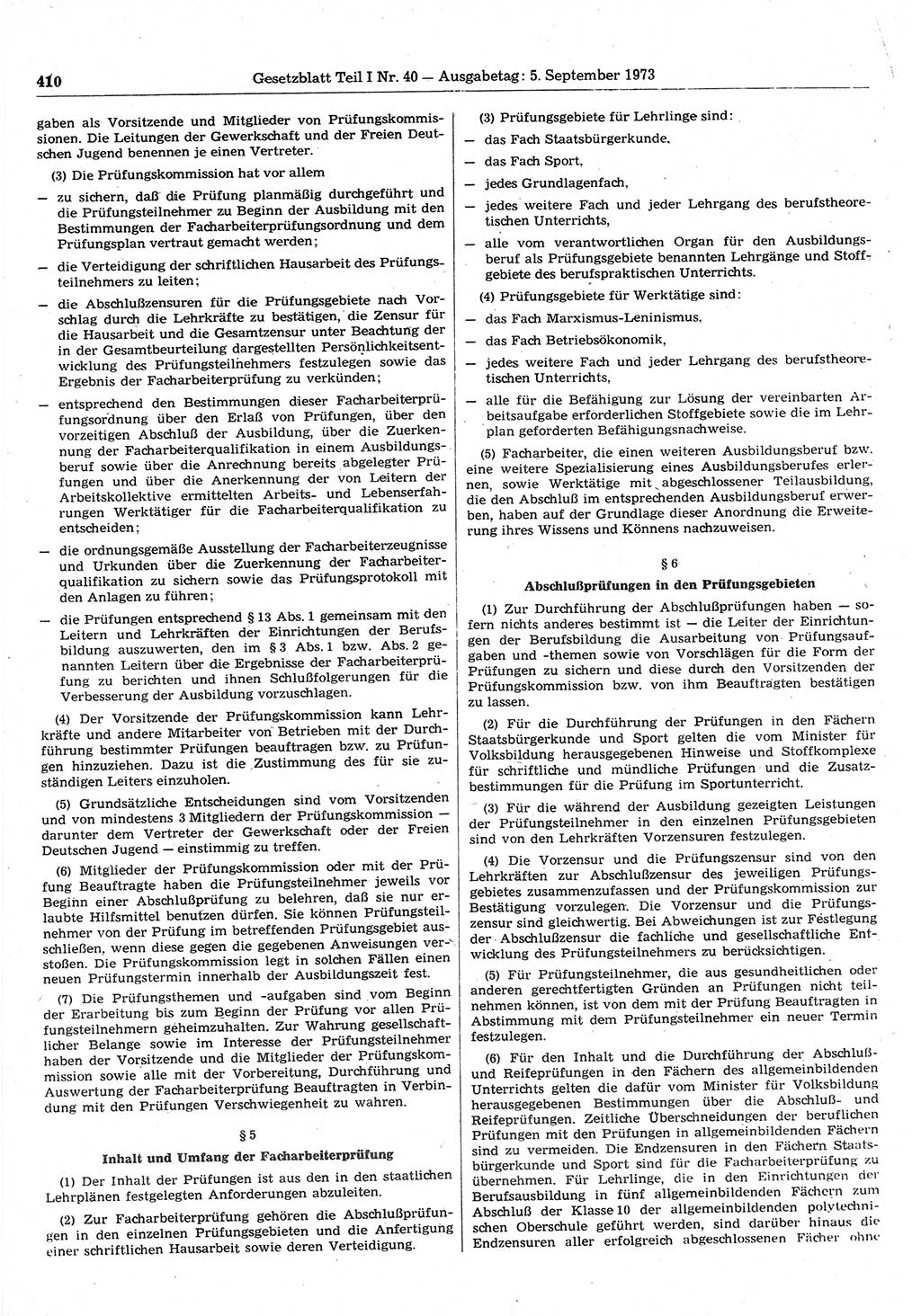 Gesetzblatt (GBl.) der Deutschen Demokratischen Republik (DDR) Teil Ⅰ 1973, Seite 410 (GBl. DDR Ⅰ 1973, S. 410)