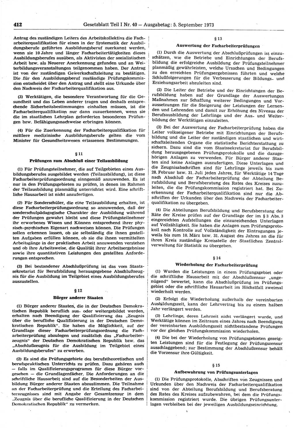 Gesetzblatt (GBl.) der Deutschen Demokratischen Republik (DDR) Teil Ⅰ 1973, Seite 412 (GBl. DDR Ⅰ 1973, S. 412)