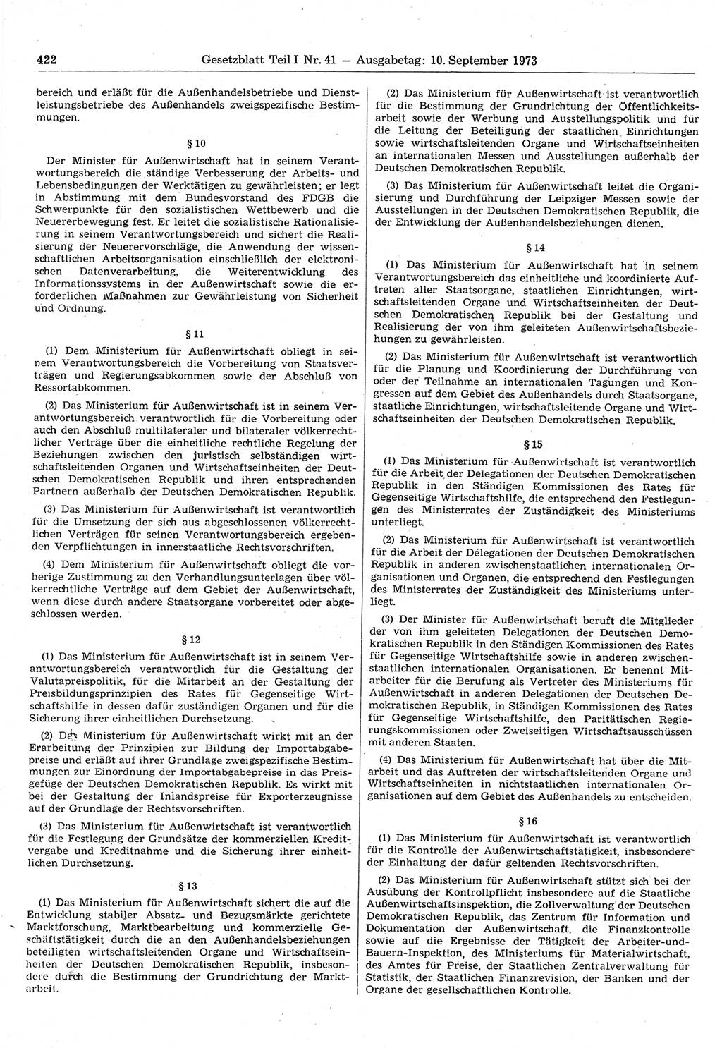 Gesetzblatt (GBl.) der Deutschen Demokratischen Republik (DDR) Teil Ⅰ 1973, Seite 422 (GBl. DDR Ⅰ 1973, S. 422)