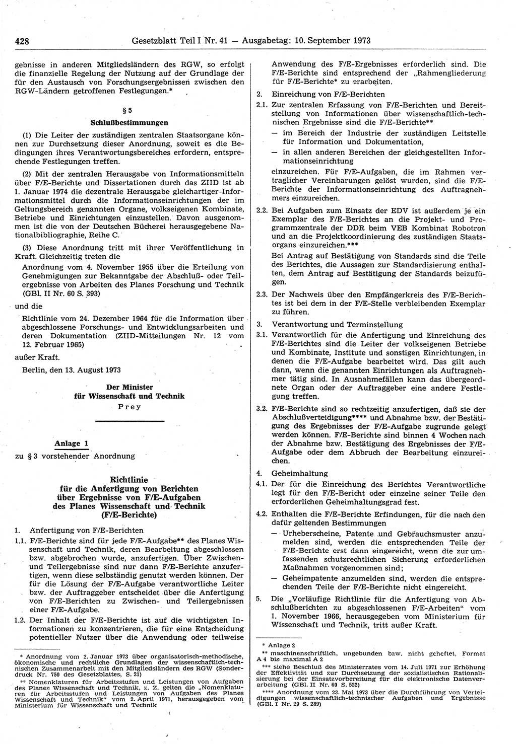 Gesetzblatt (GBl.) der Deutschen Demokratischen Republik (DDR) Teil Ⅰ 1973, Seite 428 (GBl. DDR Ⅰ 1973, S. 428)