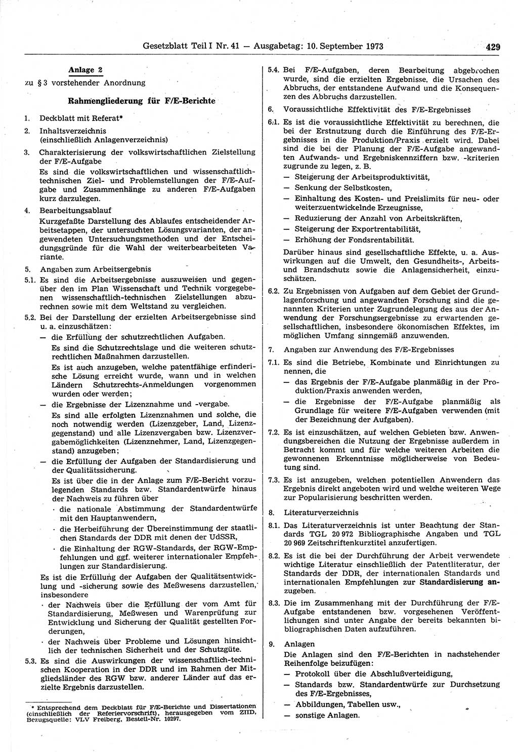 Gesetzblatt (GBl.) der Deutschen Demokratischen Republik (DDR) Teil Ⅰ 1973, Seite 429 (GBl. DDR Ⅰ 1973, S. 429)
