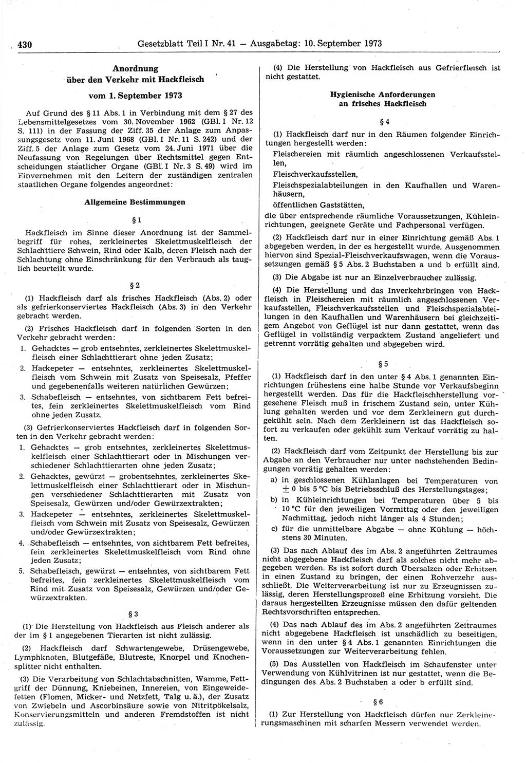 Gesetzblatt (GBl.) der Deutschen Demokratischen Republik (DDR) Teil Ⅰ 1973, Seite 430 (GBl. DDR Ⅰ 1973, S. 430)