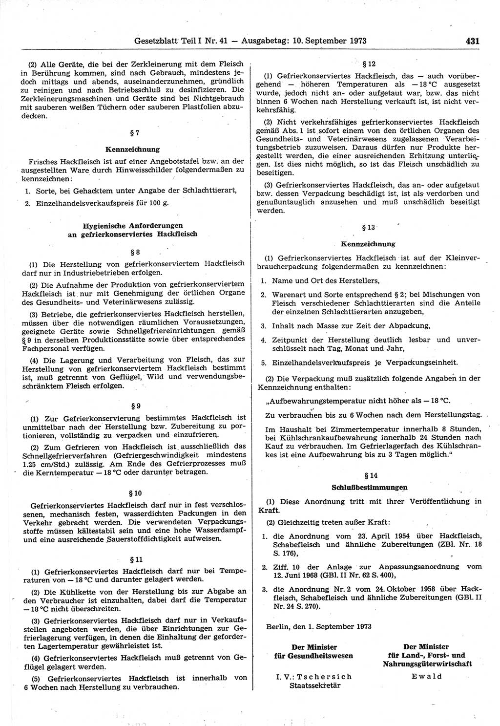 Gesetzblatt (GBl.) der Deutschen Demokratischen Republik (DDR) Teil Ⅰ 1973, Seite 431 (GBl. DDR Ⅰ 1973, S. 431)