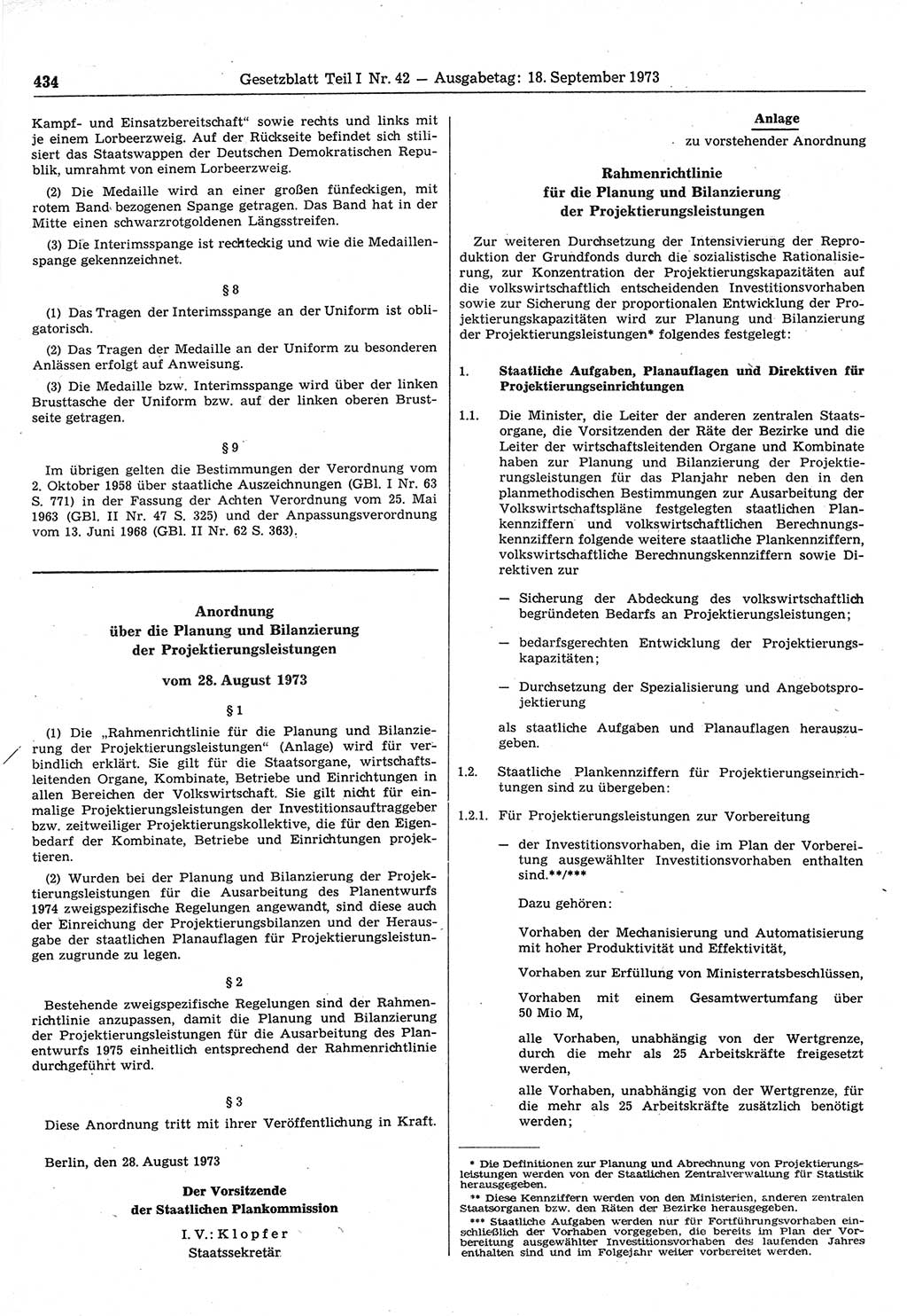 Gesetzblatt (GBl.) der Deutschen Demokratischen Republik (DDR) Teil Ⅰ 1973, Seite 434 (GBl. DDR Ⅰ 1973, S. 434)