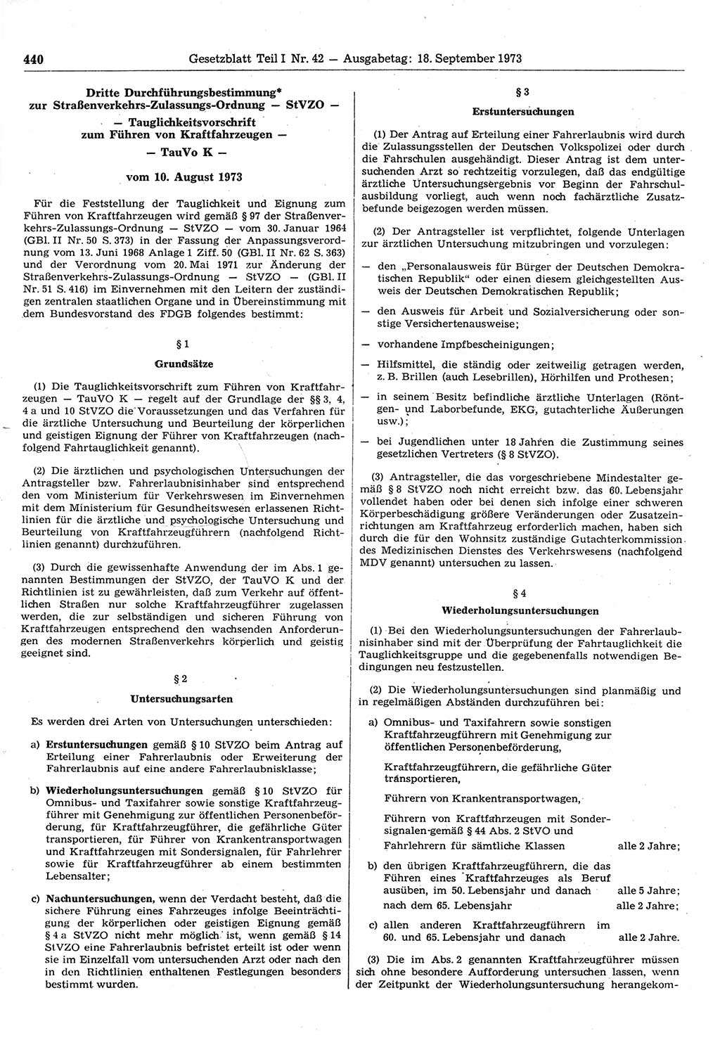 Gesetzblatt (GBl.) der Deutschen Demokratischen Republik (DDR) Teil Ⅰ 1973, Seite 440 (GBl. DDR Ⅰ 1973, S. 440)
