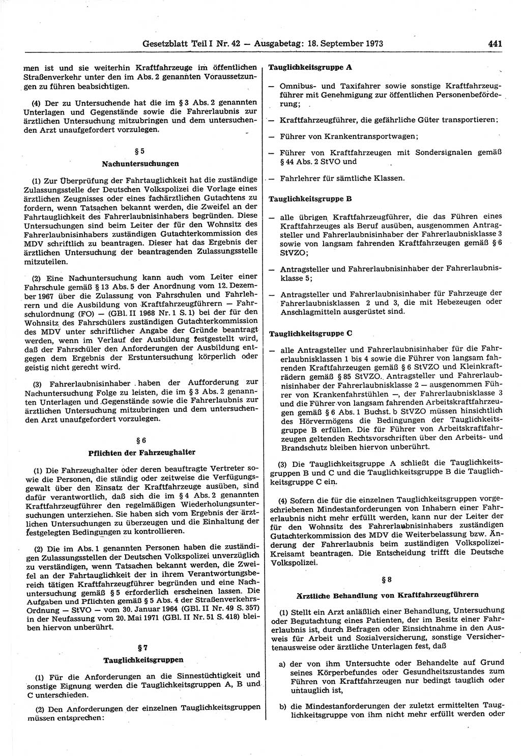 Gesetzblatt (GBl.) der Deutschen Demokratischen Republik (DDR) Teil Ⅰ 1973, Seite 441 (GBl. DDR Ⅰ 1973, S. 441)