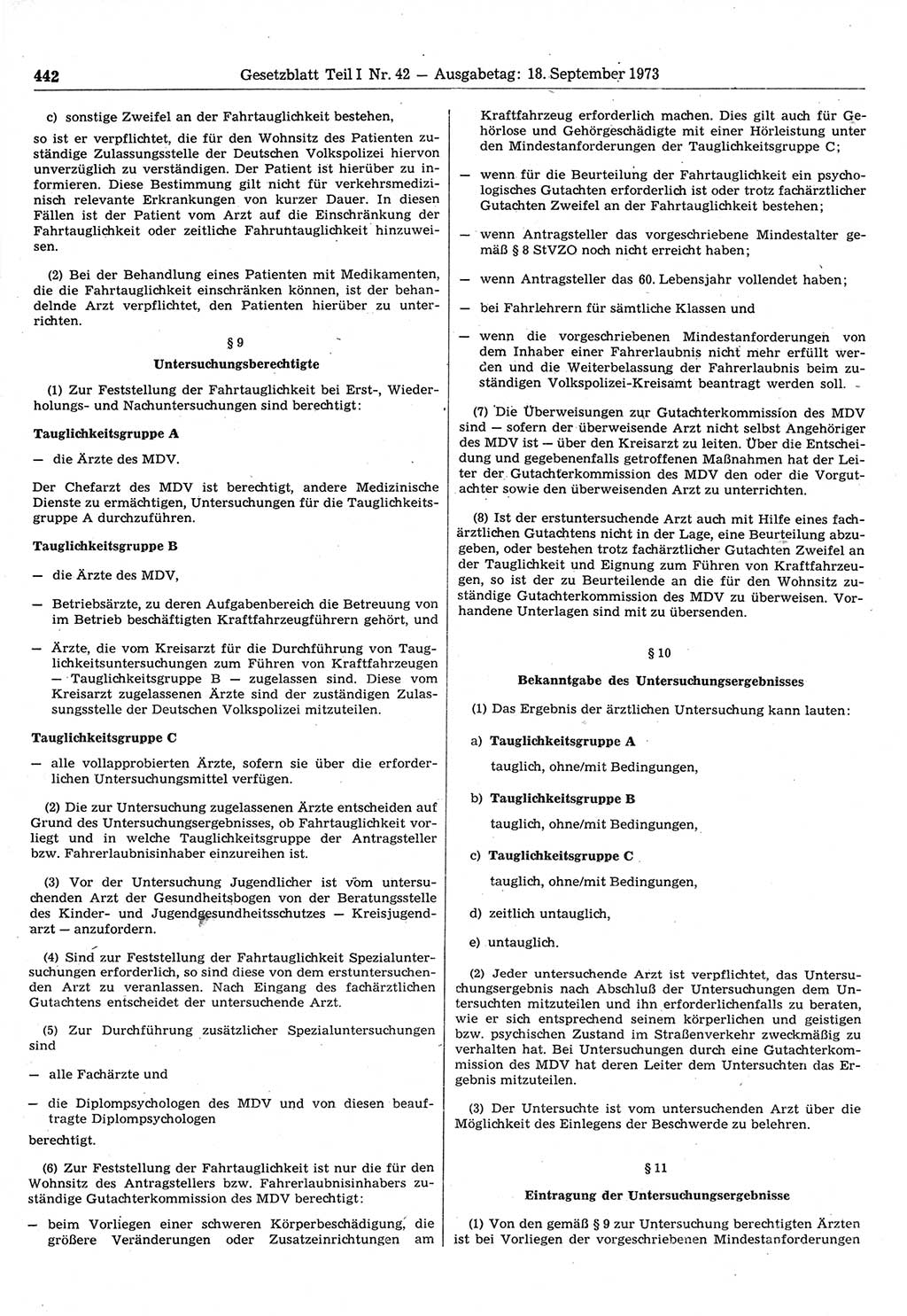 Gesetzblatt (GBl.) der Deutschen Demokratischen Republik (DDR) Teil Ⅰ 1973, Seite 442 (GBl. DDR Ⅰ 1973, S. 442)
