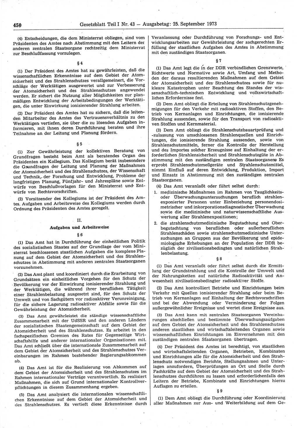 Gesetzblatt (GBl.) der Deutschen Demokratischen Republik (DDR) Teil Ⅰ 1973, Seite 450 (GBl. DDR Ⅰ 1973, S. 450)