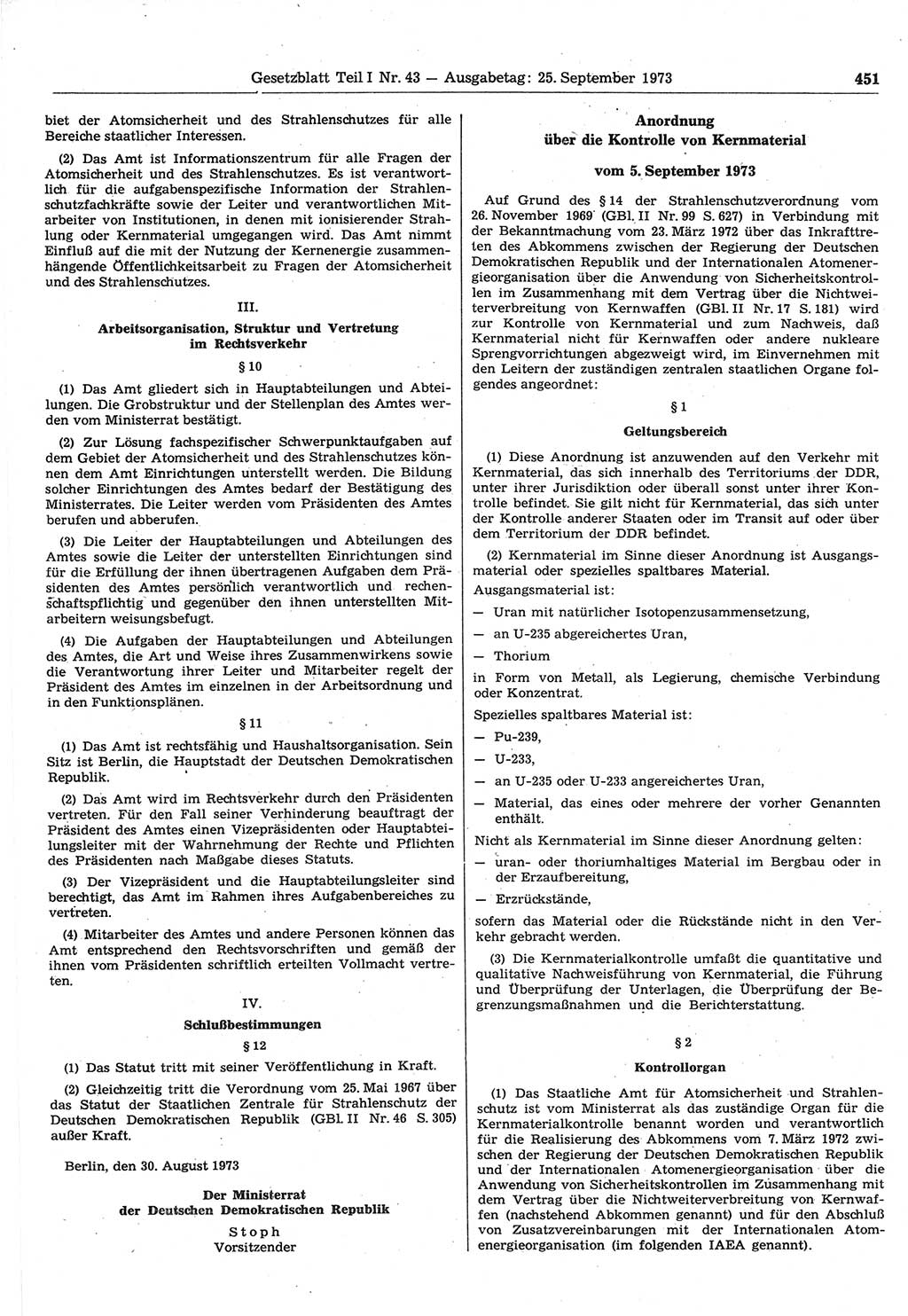 Gesetzblatt (GBl.) der Deutschen Demokratischen Republik (DDR) Teil Ⅰ 1973, Seite 451 (GBl. DDR Ⅰ 1973, S. 451)