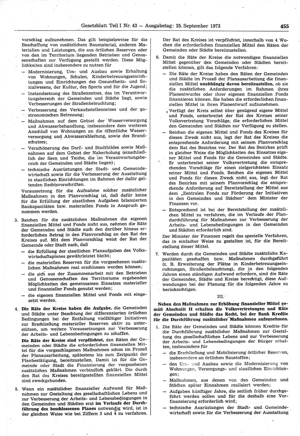 Gesetzblatt (GBl.) der Deutschen Demokratischen Republik (DDR) Teil Ⅰ 1973, Seite 455 (GBl. DDR Ⅰ 1973, S. 455)