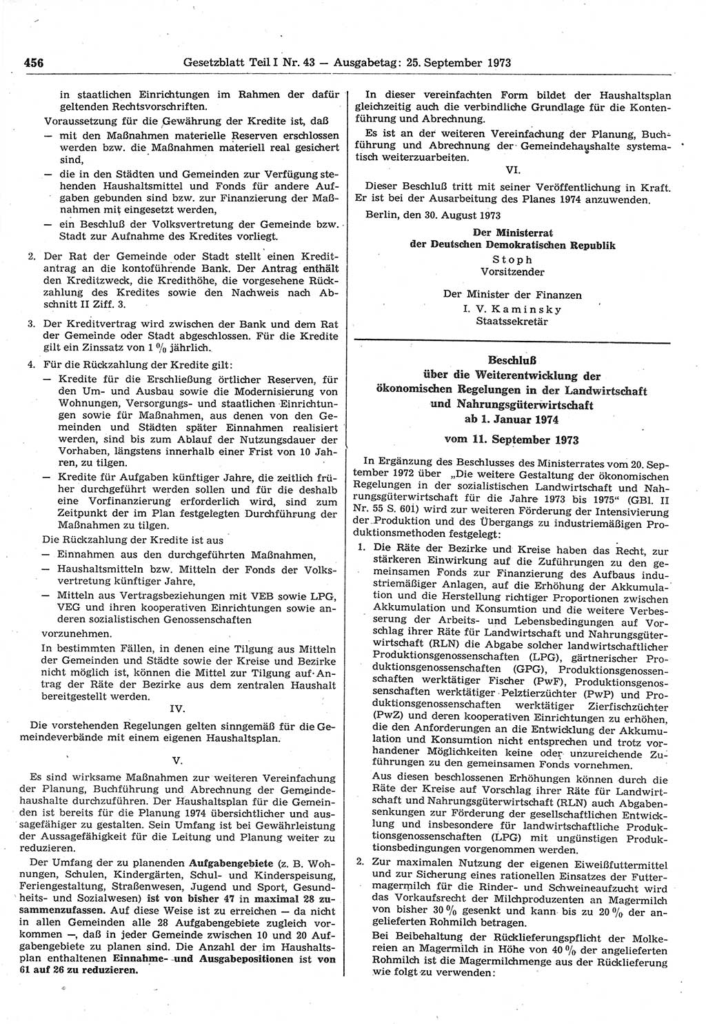 Gesetzblatt (GBl.) der Deutschen Demokratischen Republik (DDR) Teil Ⅰ 1973, Seite 456 (GBl. DDR Ⅰ 1973, S. 456)
