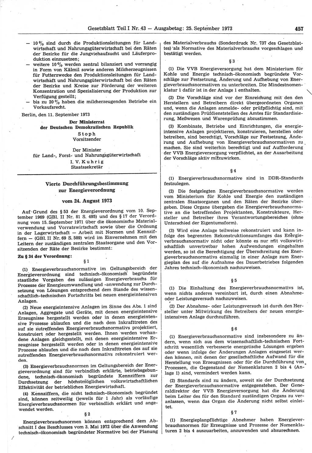 Gesetzblatt (GBl.) der Deutschen Demokratischen Republik (DDR) Teil Ⅰ 1973, Seite 457 (GBl. DDR Ⅰ 1973, S. 457)