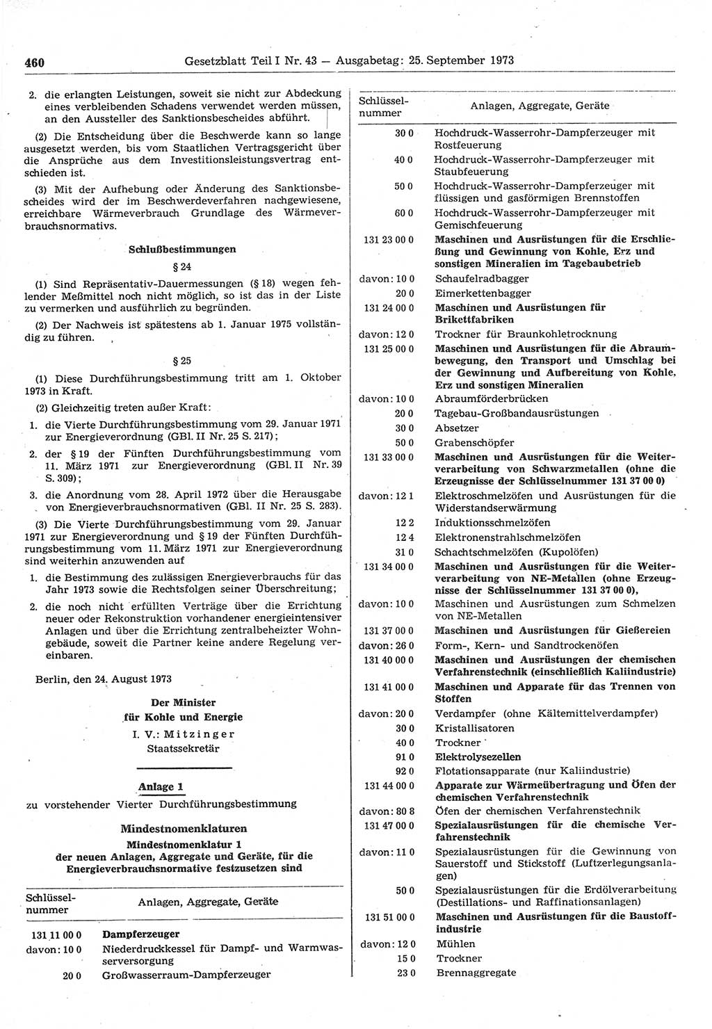 Gesetzblatt (GBl.) der Deutschen Demokratischen Republik (DDR) Teil Ⅰ 1973, Seite 460 (GBl. DDR Ⅰ 1973, S. 460)