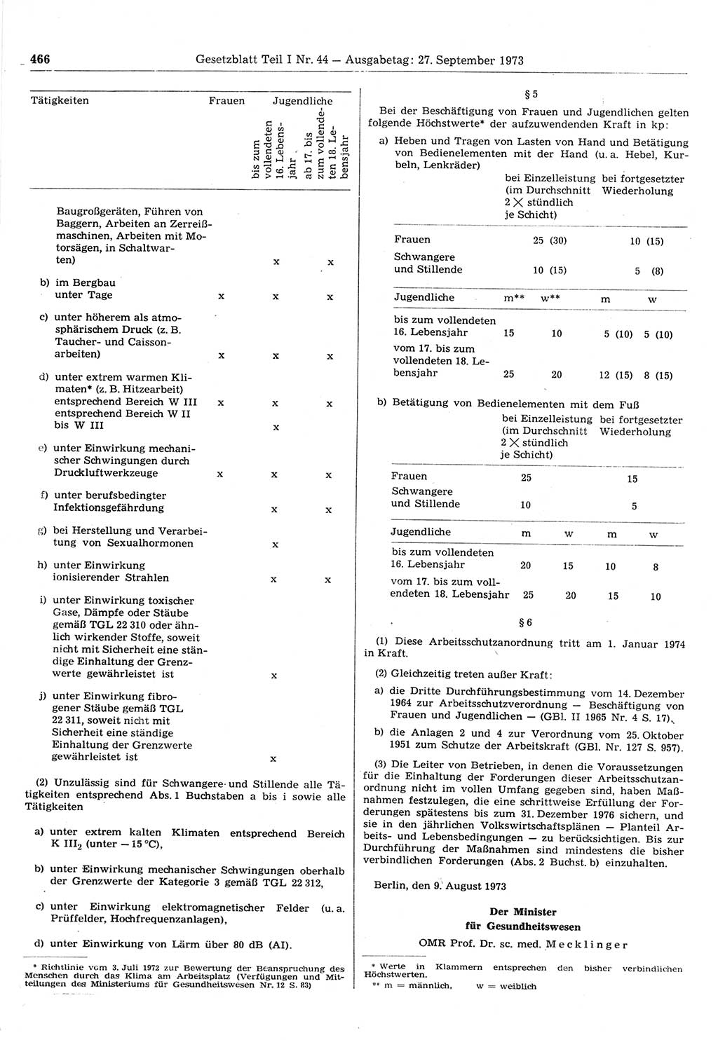 Gesetzblatt (GBl.) der Deutschen Demokratischen Republik (DDR) Teil Ⅰ 1973, Seite 466 (GBl. DDR Ⅰ 1973, S. 466)