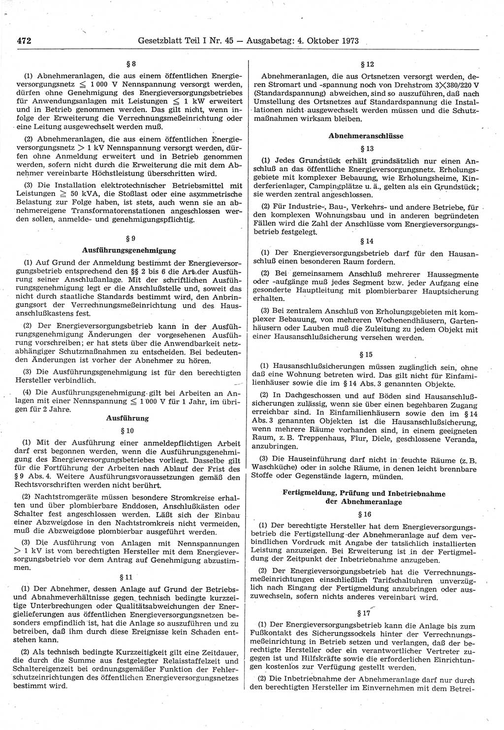 Gesetzblatt (GBl.) der Deutschen Demokratischen Republik (DDR) Teil Ⅰ 1973, Seite 472 (GBl. DDR Ⅰ 1973, S. 472)