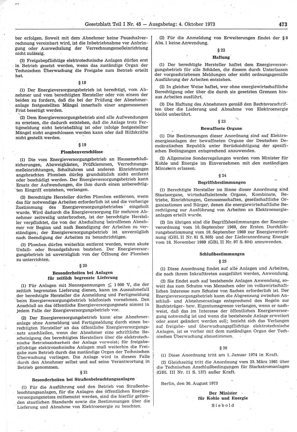 Gesetzblatt (GBl.) der Deutschen Demokratischen Republik (DDR) Teil Ⅰ 1973, Seite 473 (GBl. DDR Ⅰ 1973, S. 473)