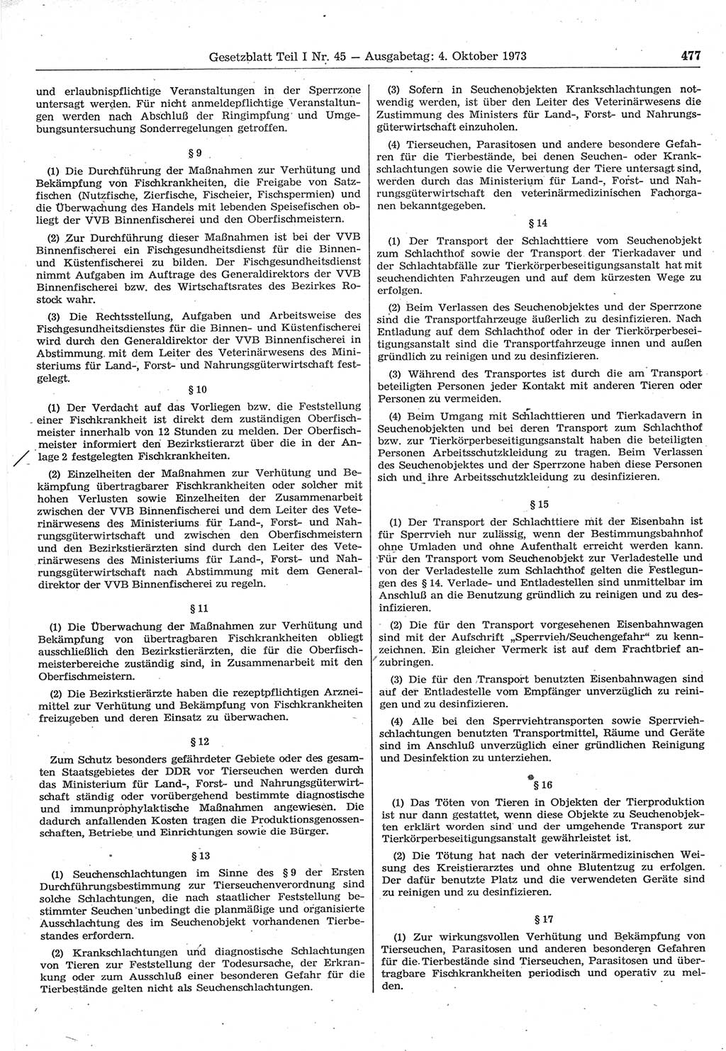 Gesetzblatt (GBl.) der Deutschen Demokratischen Republik (DDR) Teil Ⅰ 1973, Seite 477 (GBl. DDR Ⅰ 1973, S. 477)