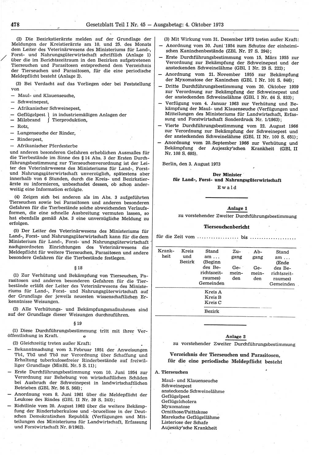 Gesetzblatt (GBl.) der Deutschen Demokratischen Republik (DDR) Teil Ⅰ 1973, Seite 478 (GBl. DDR Ⅰ 1973, S. 478)