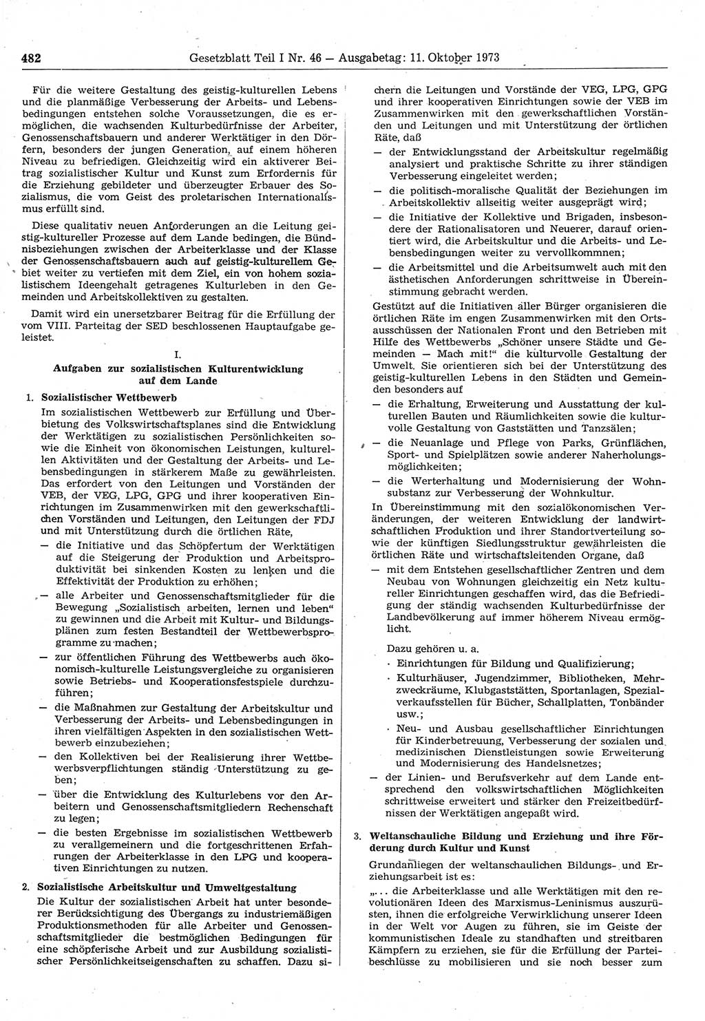 Gesetzblatt (GBl.) der Deutschen Demokratischen Republik (DDR) Teil Ⅰ 1973, Seite 482 (GBl. DDR Ⅰ 1973, S. 482)