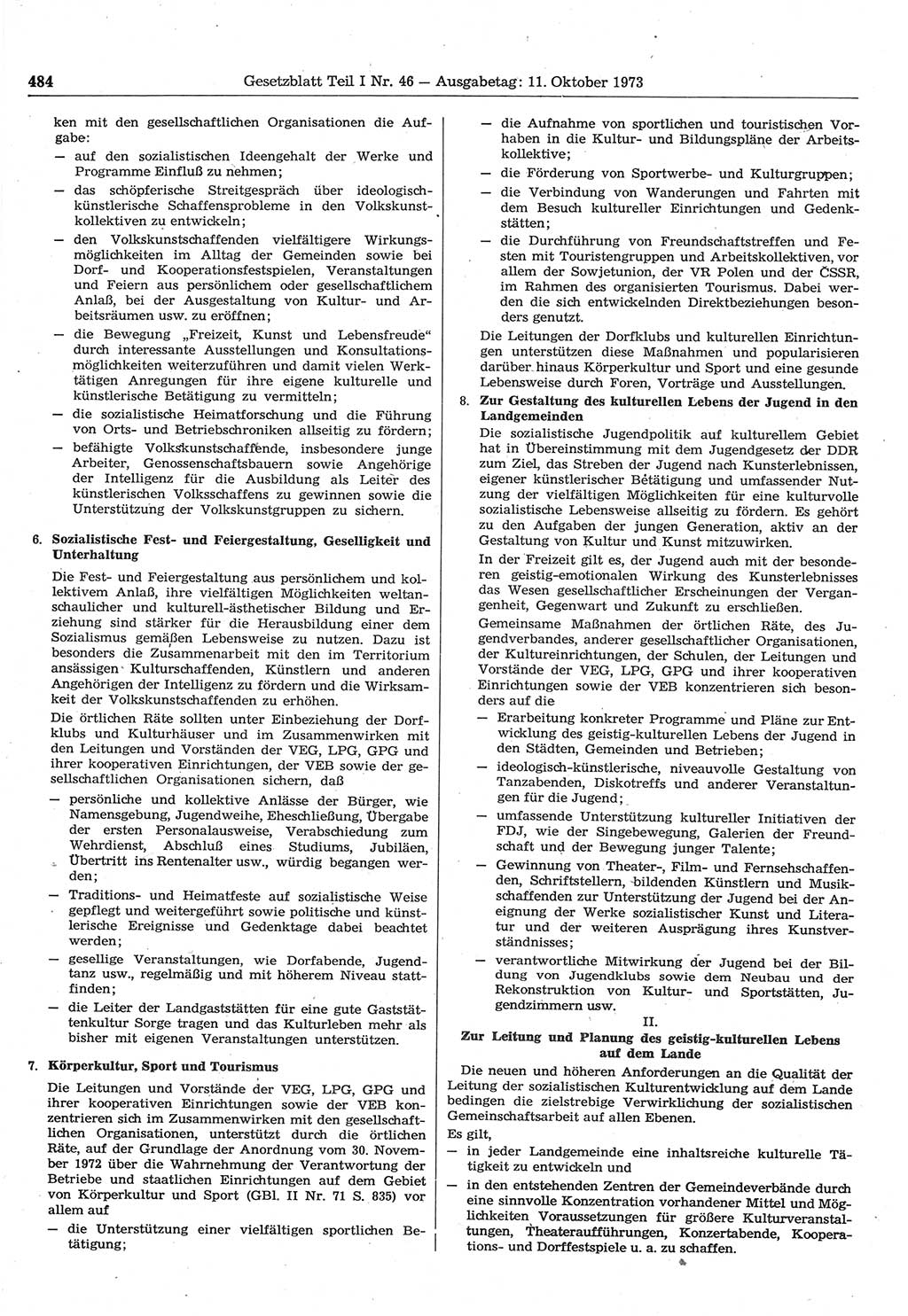 Gesetzblatt (GBl.) der Deutschen Demokratischen Republik (DDR) Teil Ⅰ 1973, Seite 484 (GBl. DDR Ⅰ 1973, S. 484)