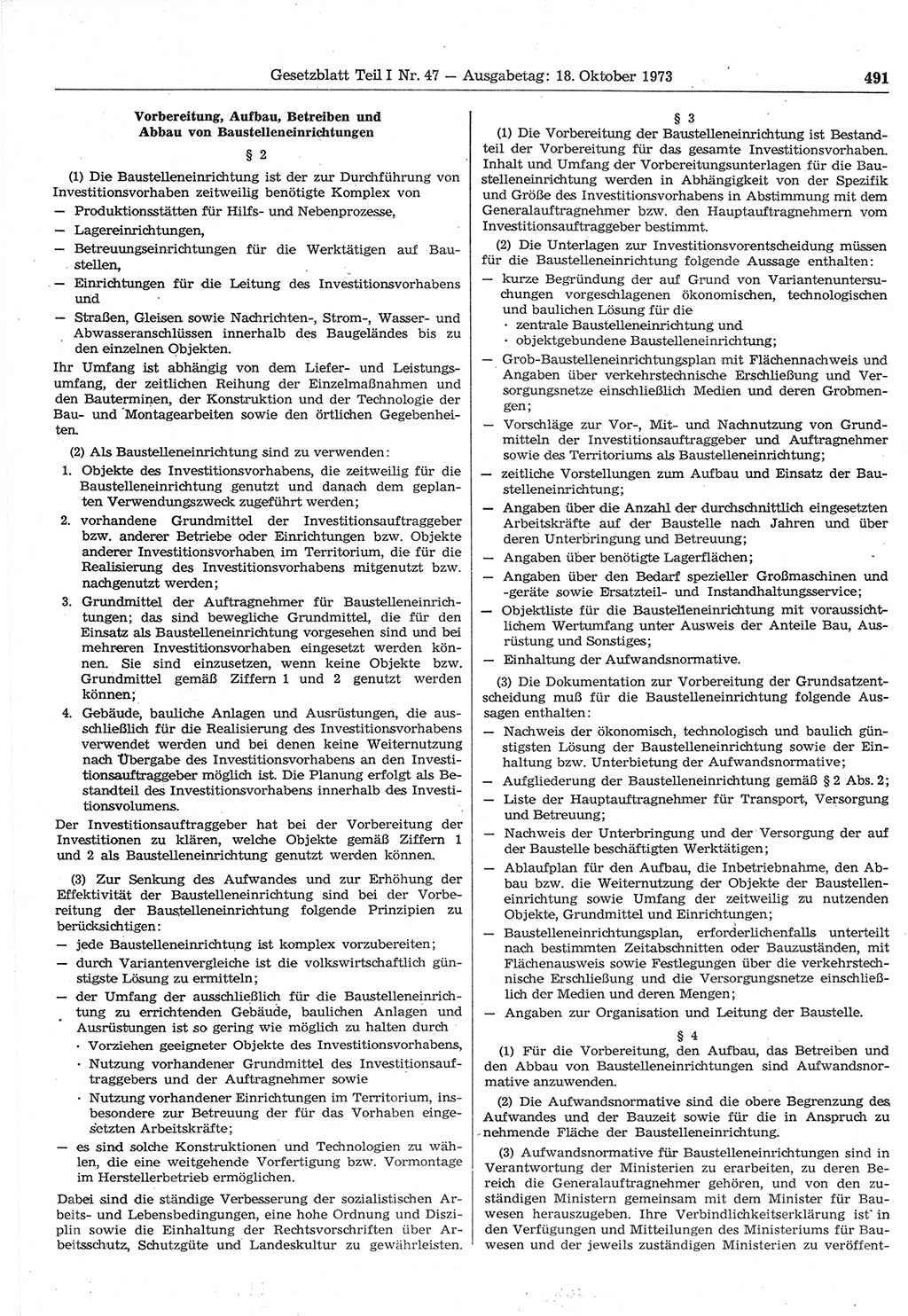 Gesetzblatt (GBl.) der Deutschen Demokratischen Republik (DDR) Teil Ⅰ 1973, Seite 491 (GBl. DDR Ⅰ 1973, S. 491)