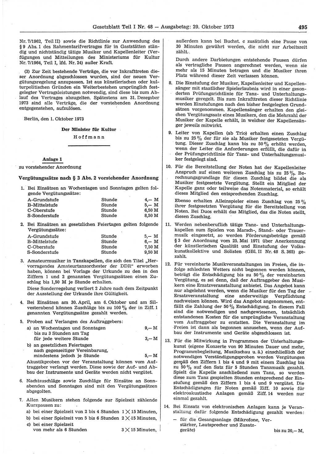 Gesetzblatt (GBl.) der Deutschen Demokratischen Republik (DDR) Teil Ⅰ 1973, Seite 495 (GBl. DDR Ⅰ 1973, S. 495)