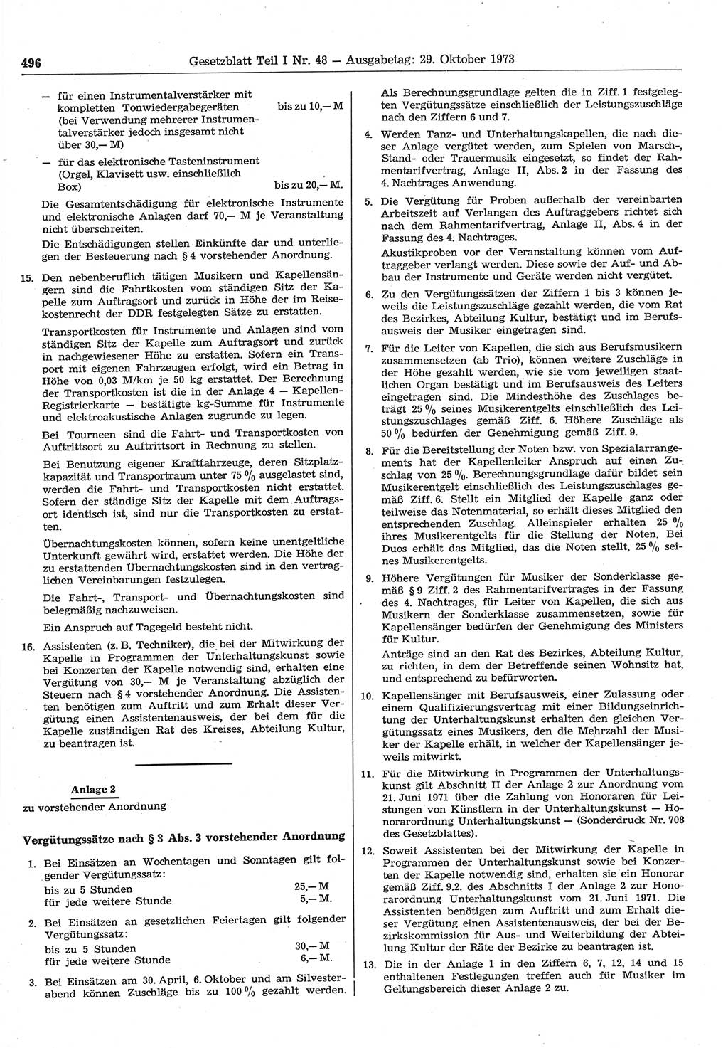 Gesetzblatt (GBl.) der Deutschen Demokratischen Republik (DDR) Teil Ⅰ 1973, Seite 496 (GBl. DDR Ⅰ 1973, S. 496)